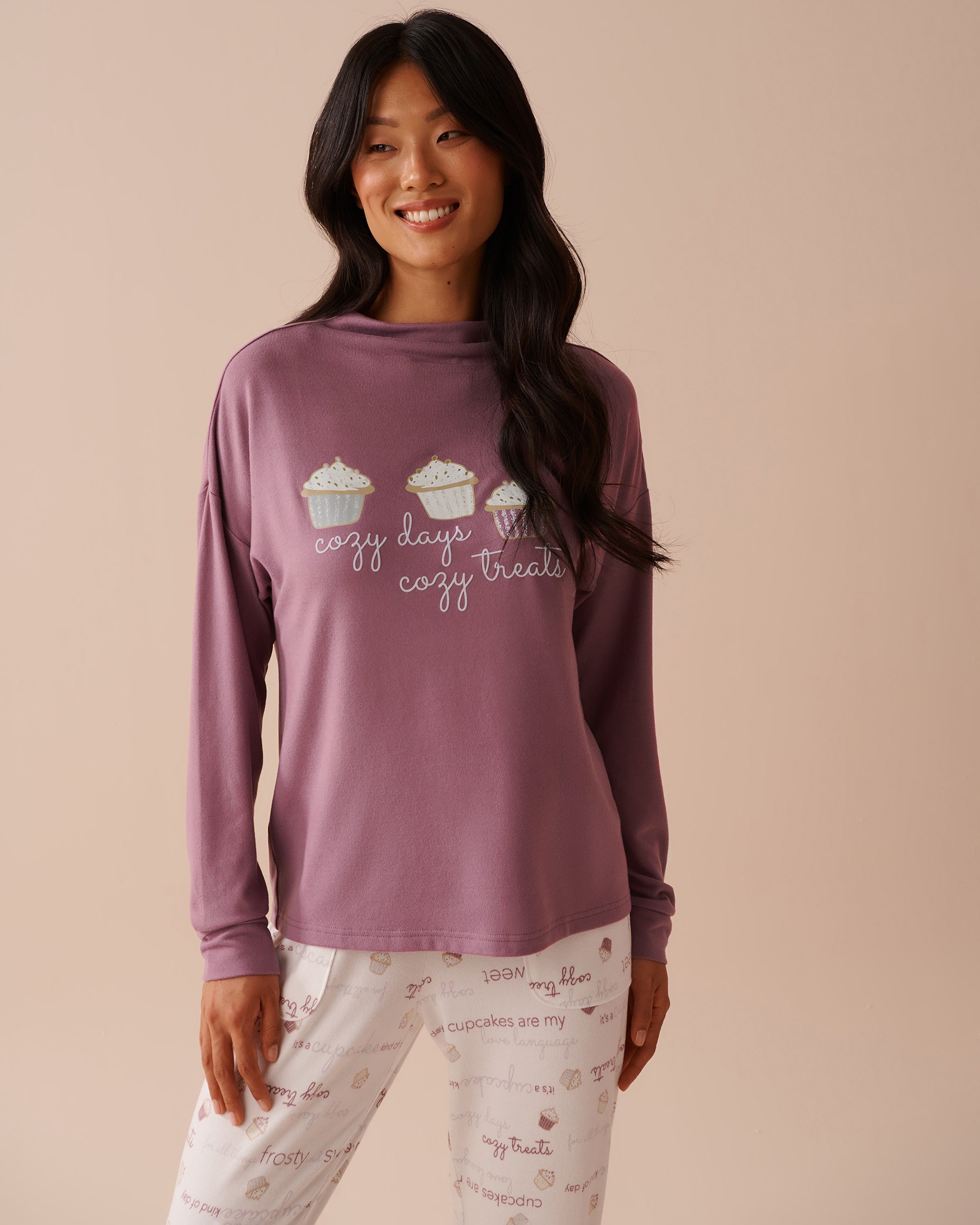 LA VIE EN ROSE Cupcake Print Recycled Fibers Long Sleeve Shirt Dusty Orchid 40100617 - View1