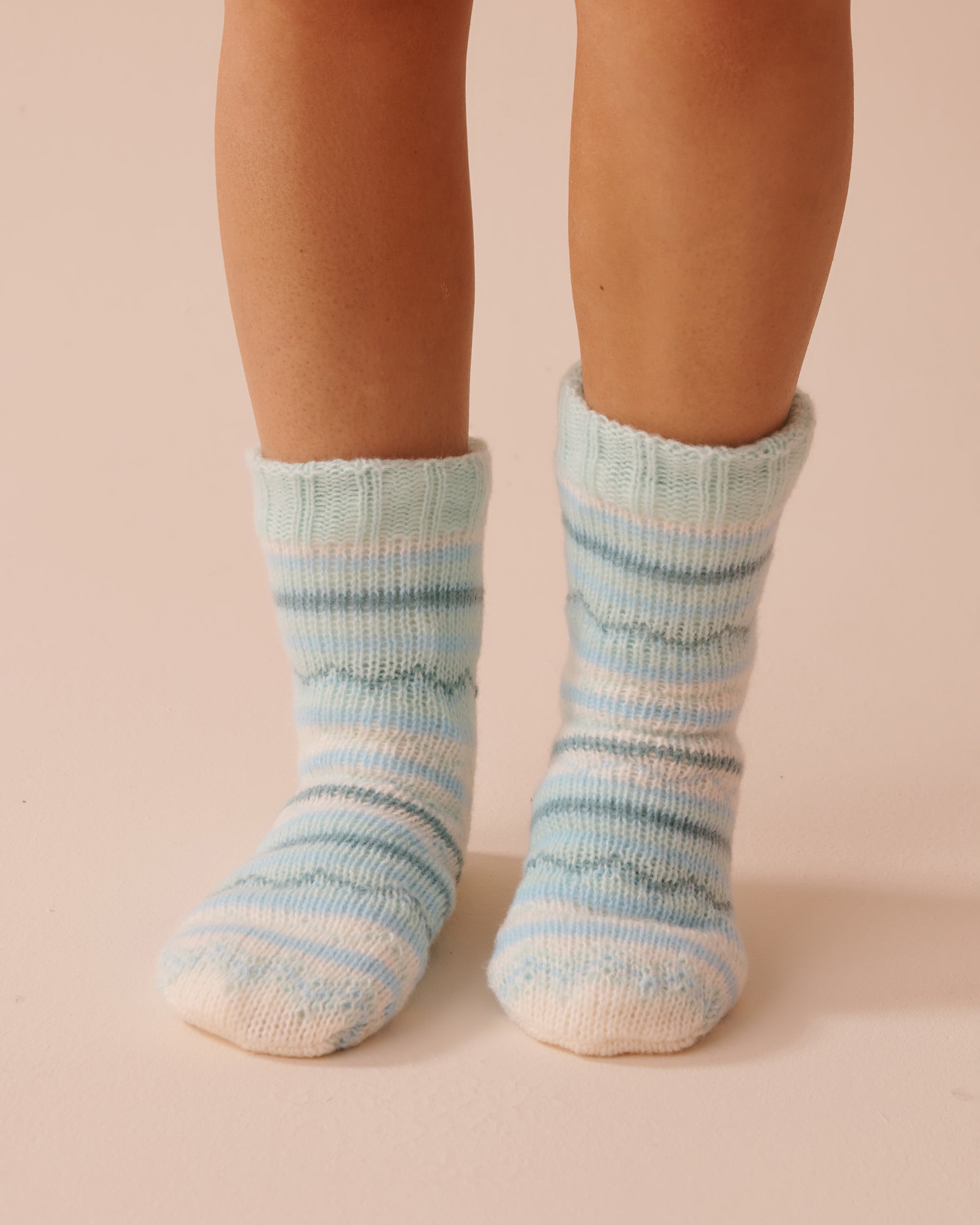 LA VIE EN ROSE Striped Knit and Sherpa Socks Icy Blue Stripes 40700353 - View1