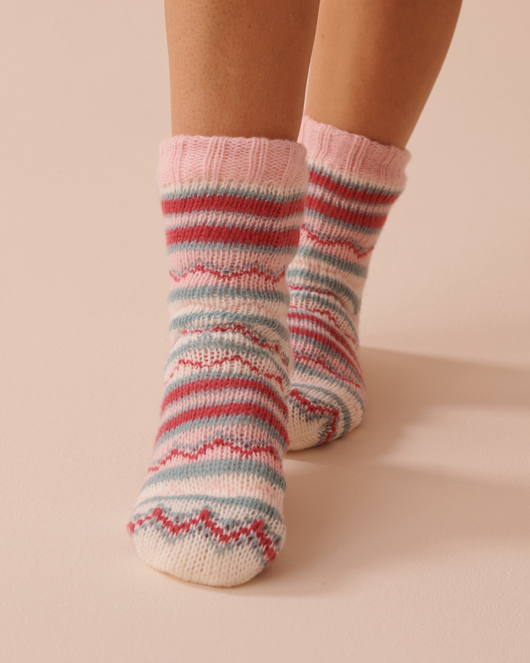 LA VIE EN ROSE Striped Knit and Sherpa Socks Fairy Pink Stripes 40700353 - View1