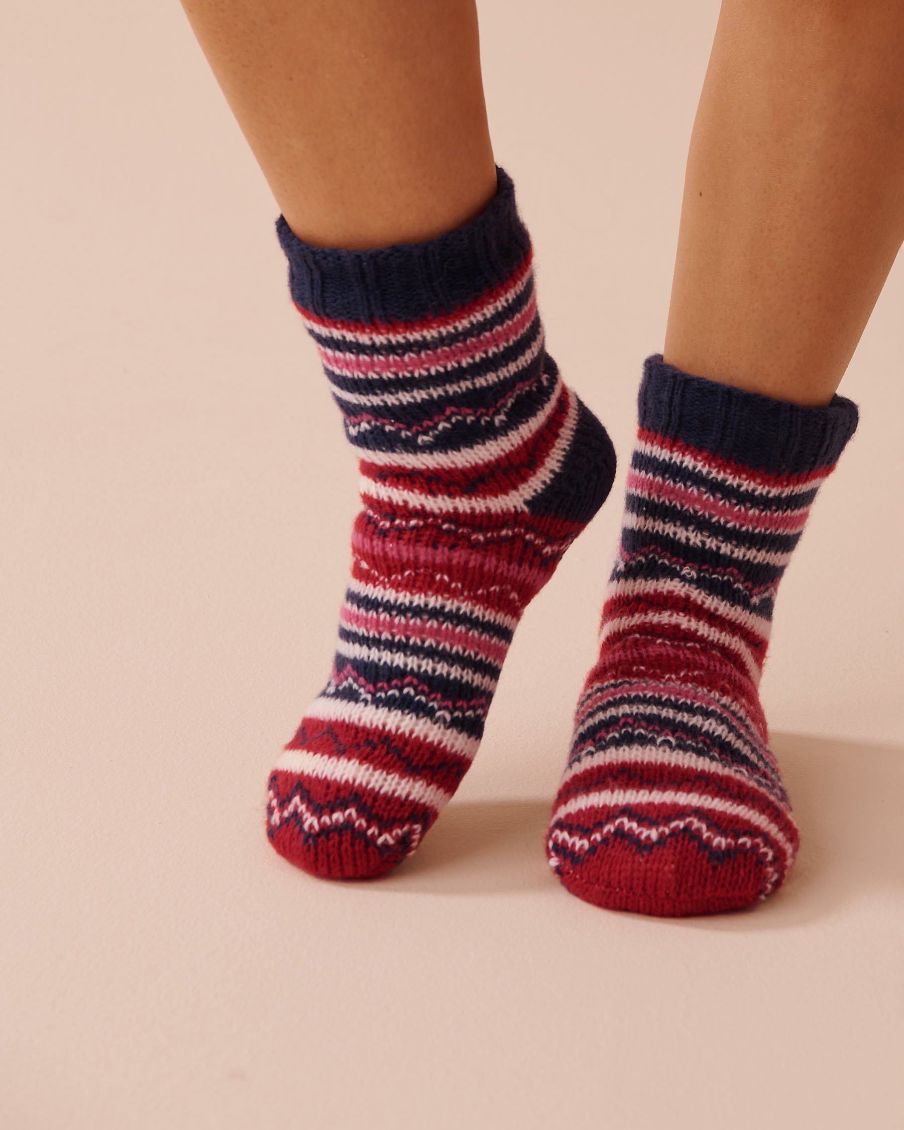 LA VIE EN ROSE Striped Knit and Sherpa Socks Red & Blue Stripes 40700353 - View1