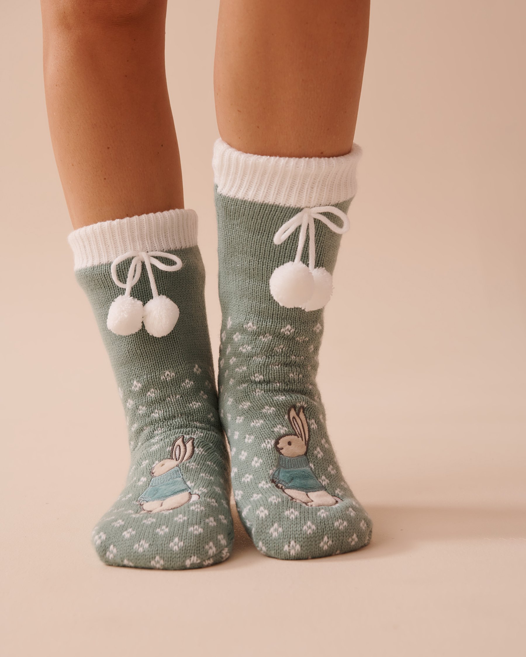 LA VIE EN ROSE Long Knit and Sherpa Rabbit Socks Blue Polka Dots 40700358 - View1