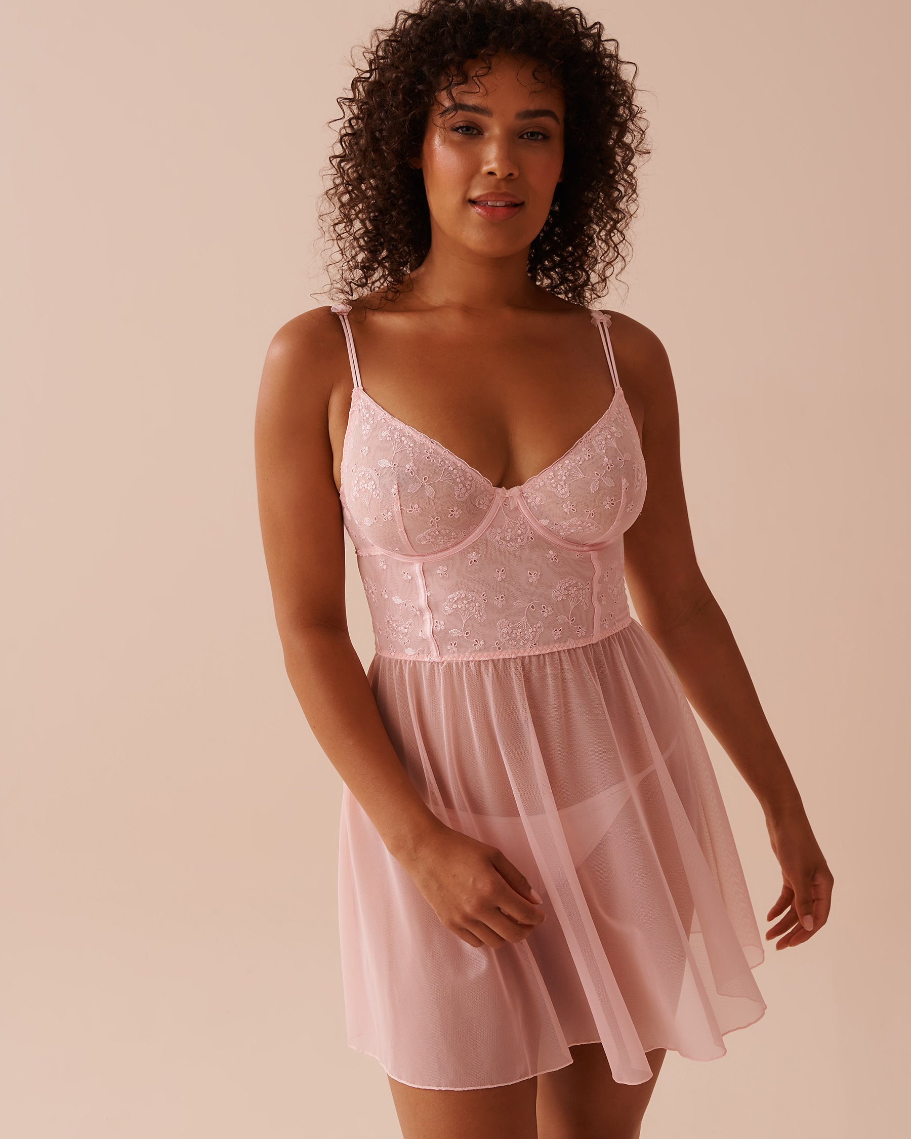 LA VIE EN ROSE Embroidered Mesh Nightie Fairy Pink 60500164 - View1