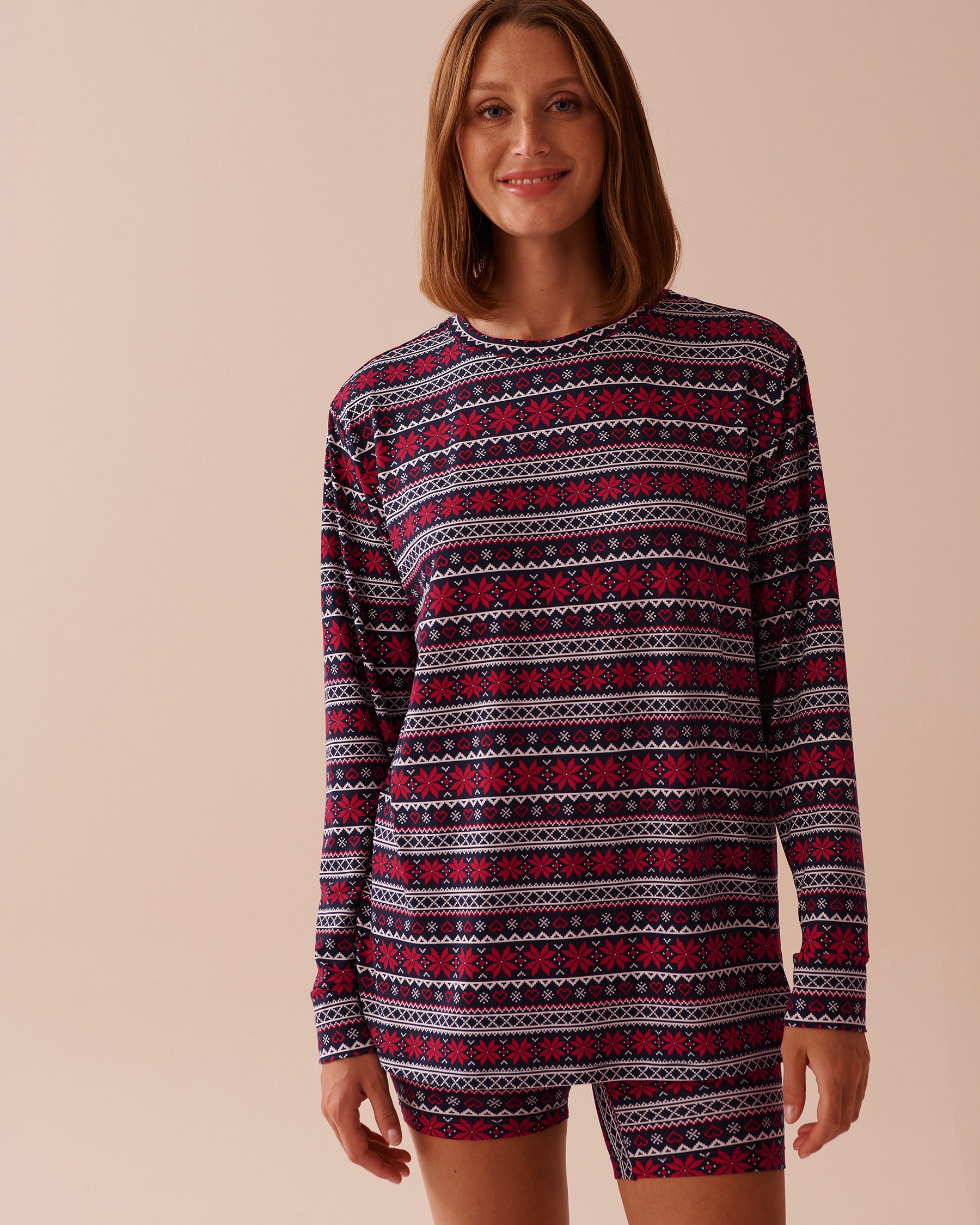 LA VIE EN ROSE Fair Isle Print Super Soft Long Sleeve Shirt Red Fair Isle Print 40100646 - View1