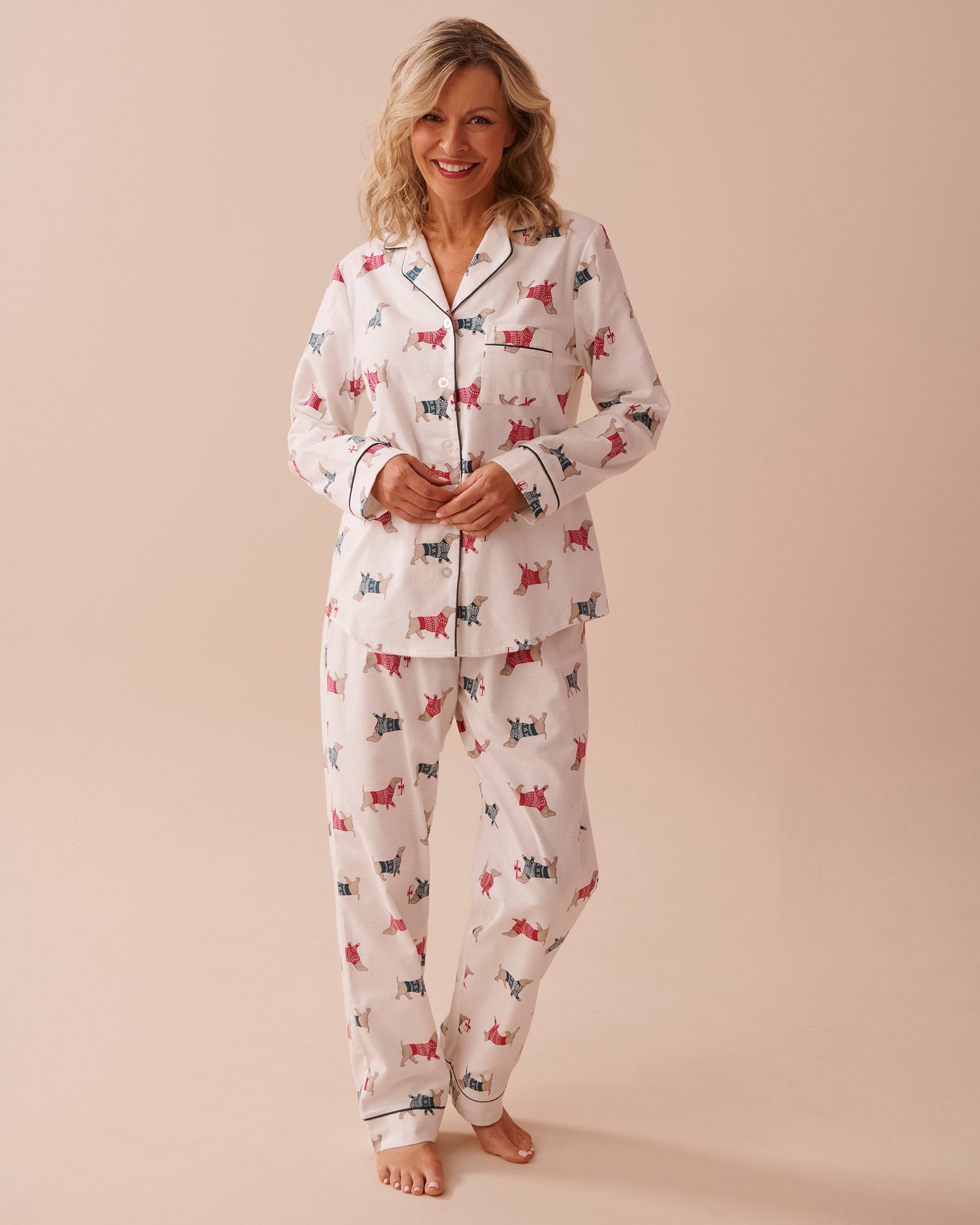 LA VIE EN ROSE Dachshund Print Flannel PJ Set Dachshund/Snow White 40400073 - View1