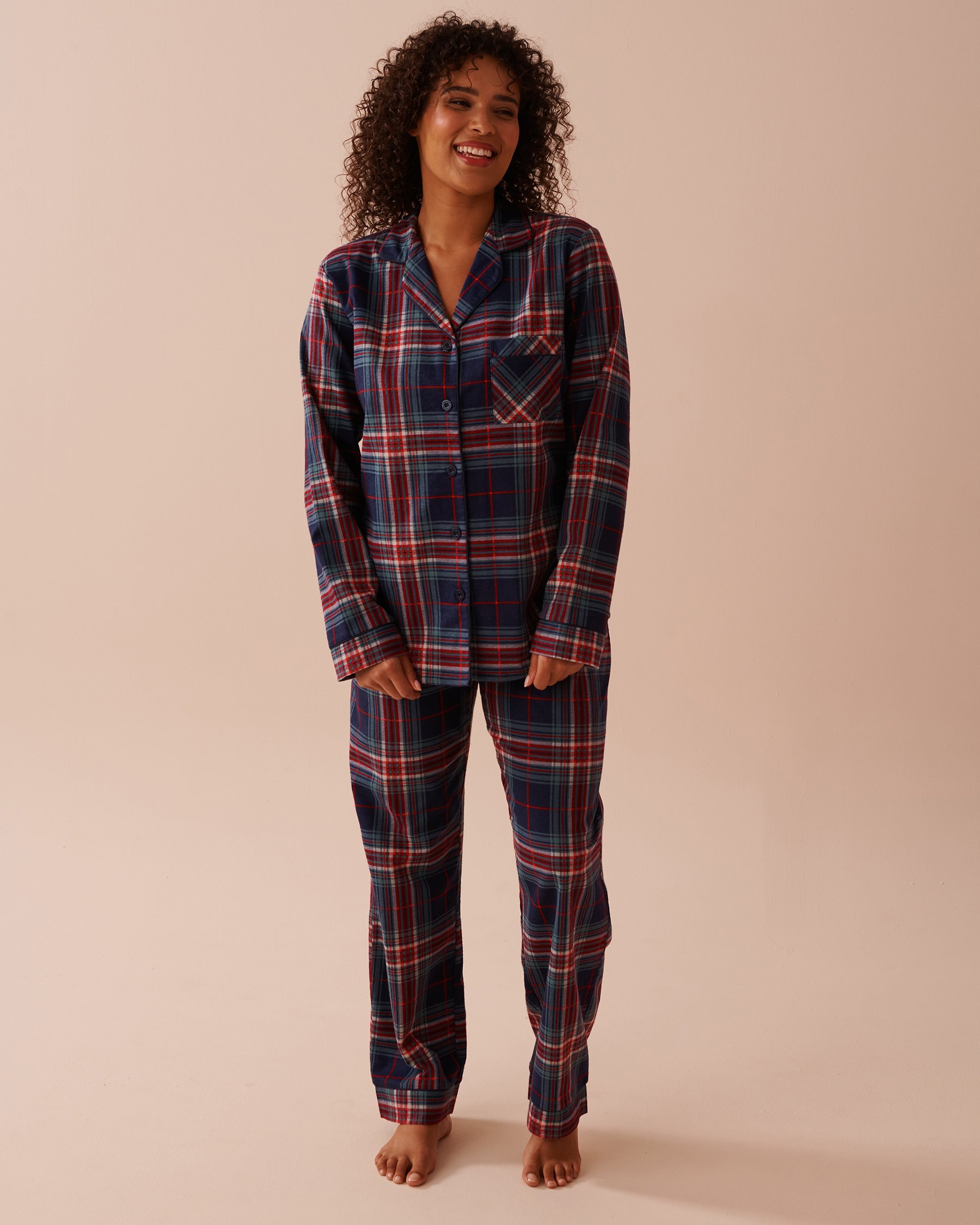 LA VIE EN ROSE Blue Plaid Flannel PJ Set Evening Blue Plaid 40400073 - View1