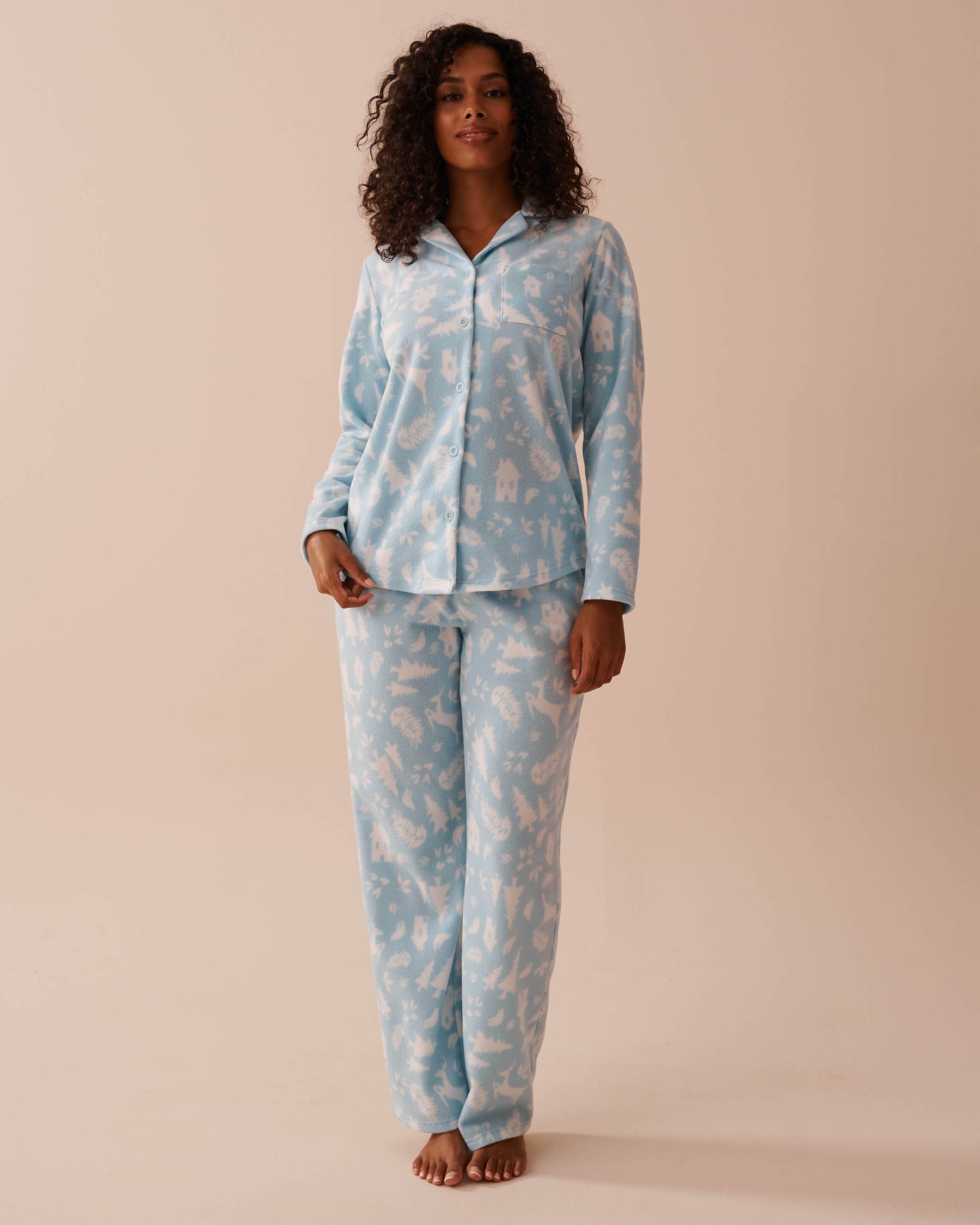 Ensemble pyjama en micropolaire imprimé hivernal