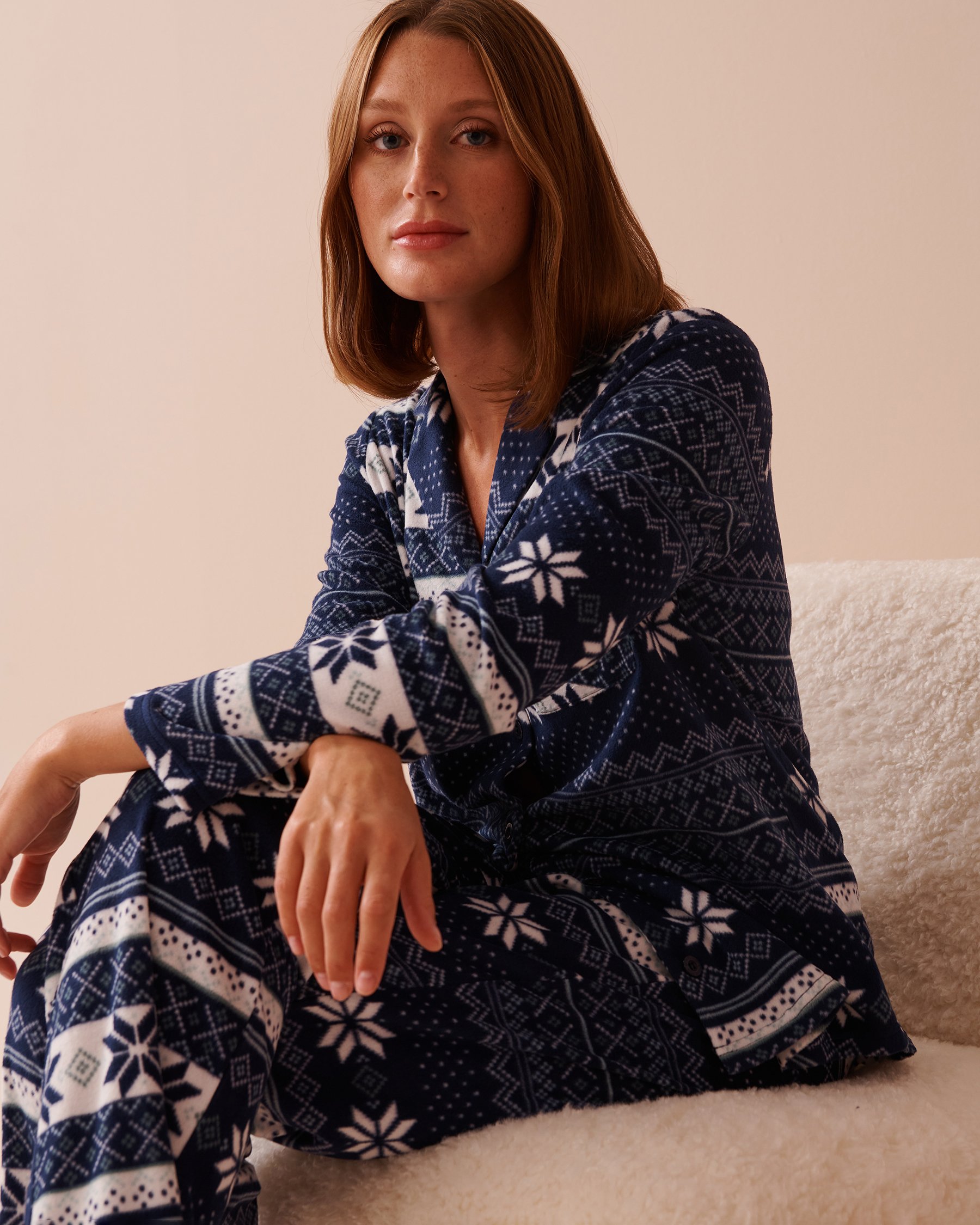 LA VIE EN ROSE Blue Fair Isle Print Micropolar PJ Set Navy Blue Fair Isle Print 40400074 - View1