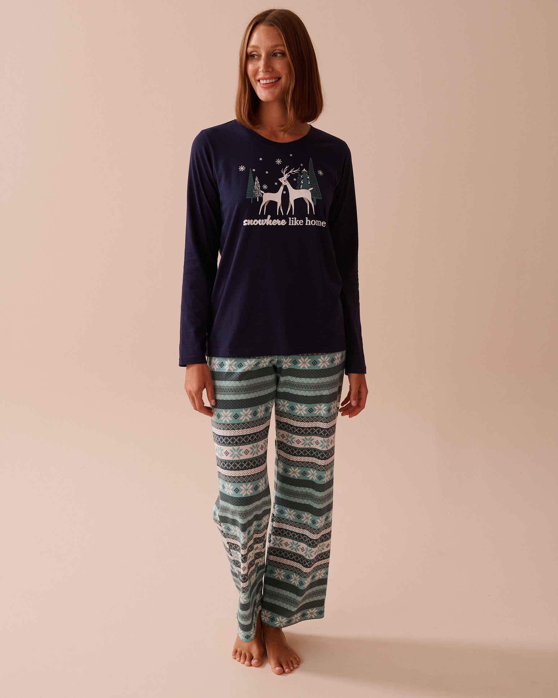 LA VIE EN ROSE Fair Isle Print Cotton PJ Set Green Fair Isle Print 40400075 - View1