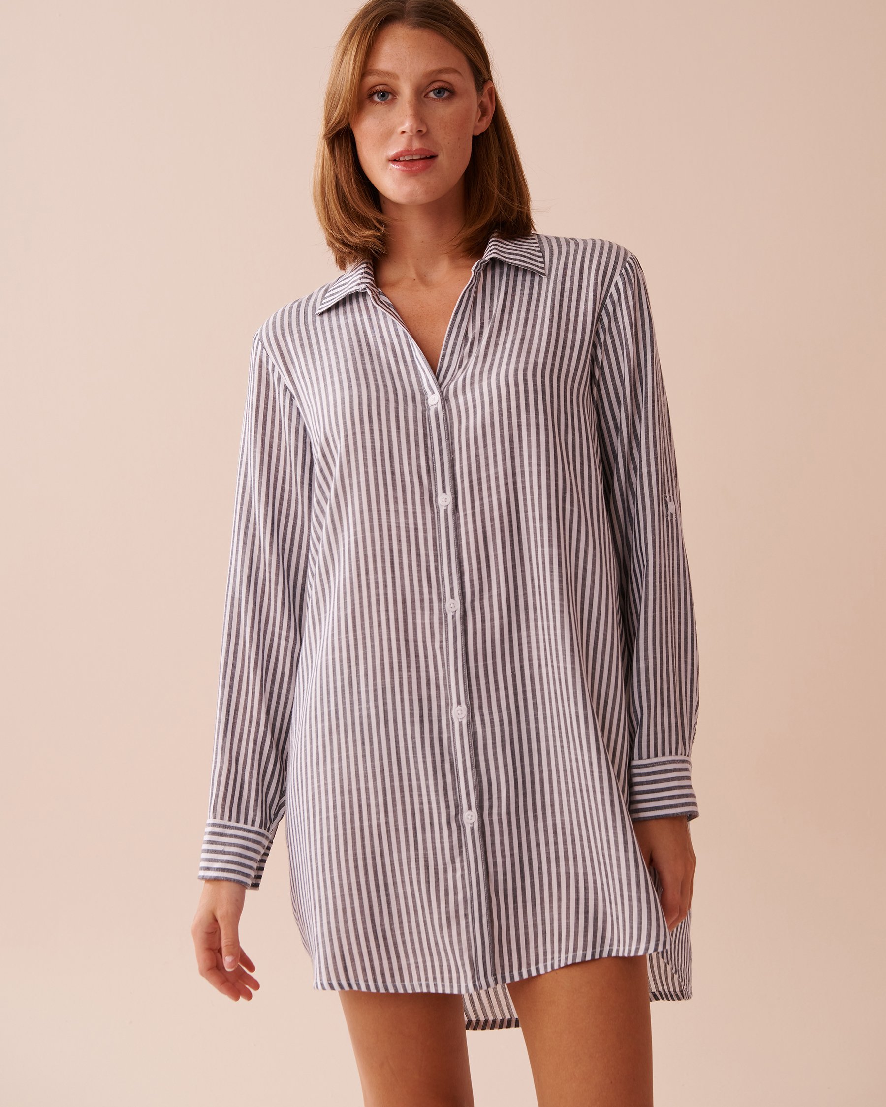 LA VIE EN ROSE AQUA Striped Button-down Shirt Black & White Stripes 80100031 - View1