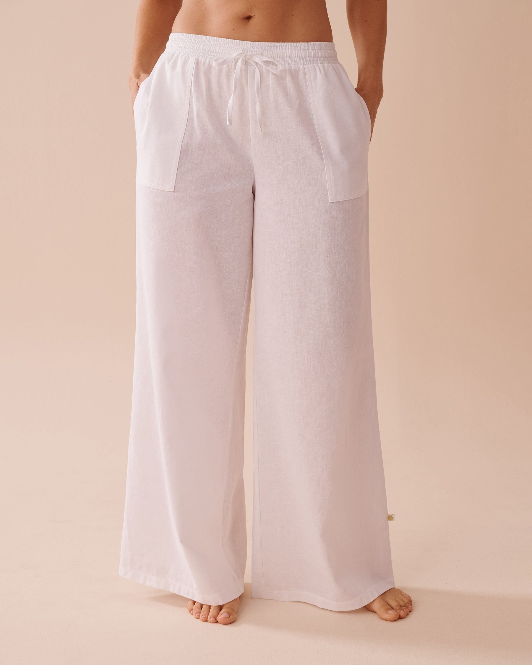 LA VIE EN ROSE AQUA Cotton-Linen Blend Wide Leg Pants White 80200058 - View1