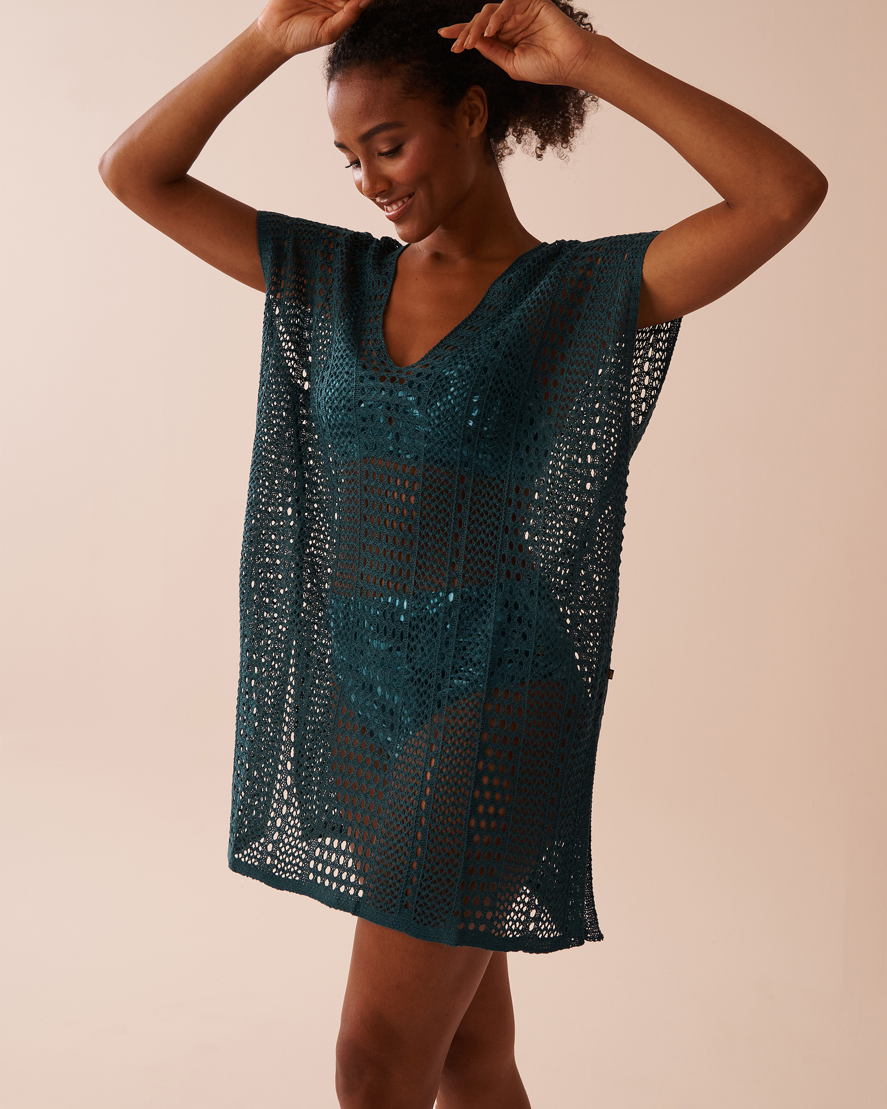 LA VIE EN ROSE AQUA Short Sleeve Crochet Tunic Deep Teal 80400061 - View1