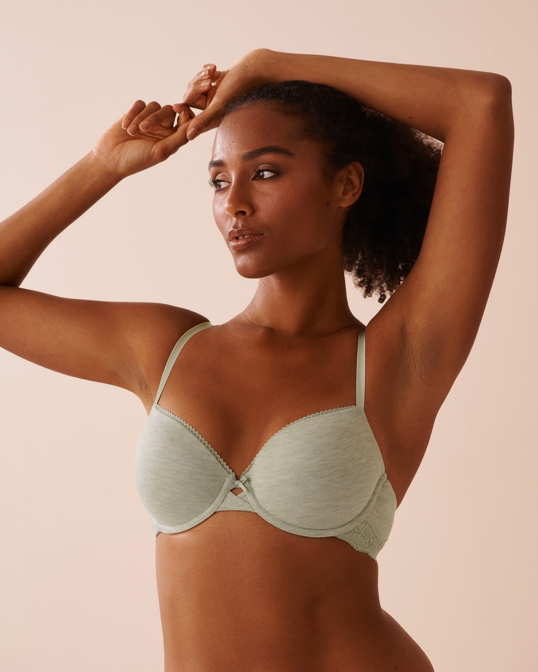 LA VIE EN ROSE Lightly Lined Modal and Lace Demi Bra Frosty Green 10200452 - View1