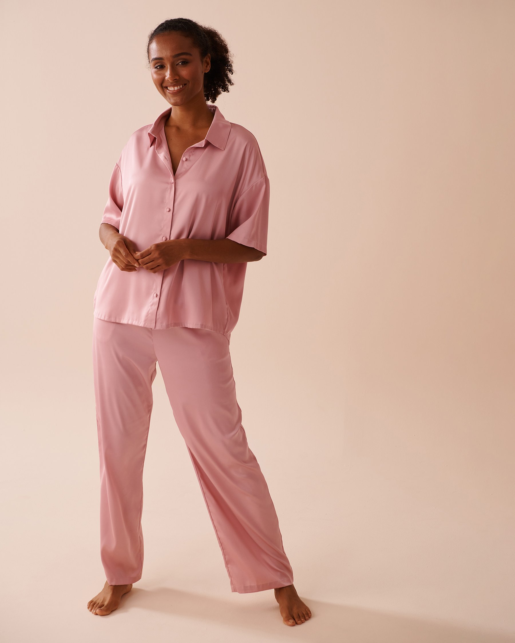 LA VIE EN ROSE Short Sleeve Satin Pajama Set Blushing Pink 60400048 - View1