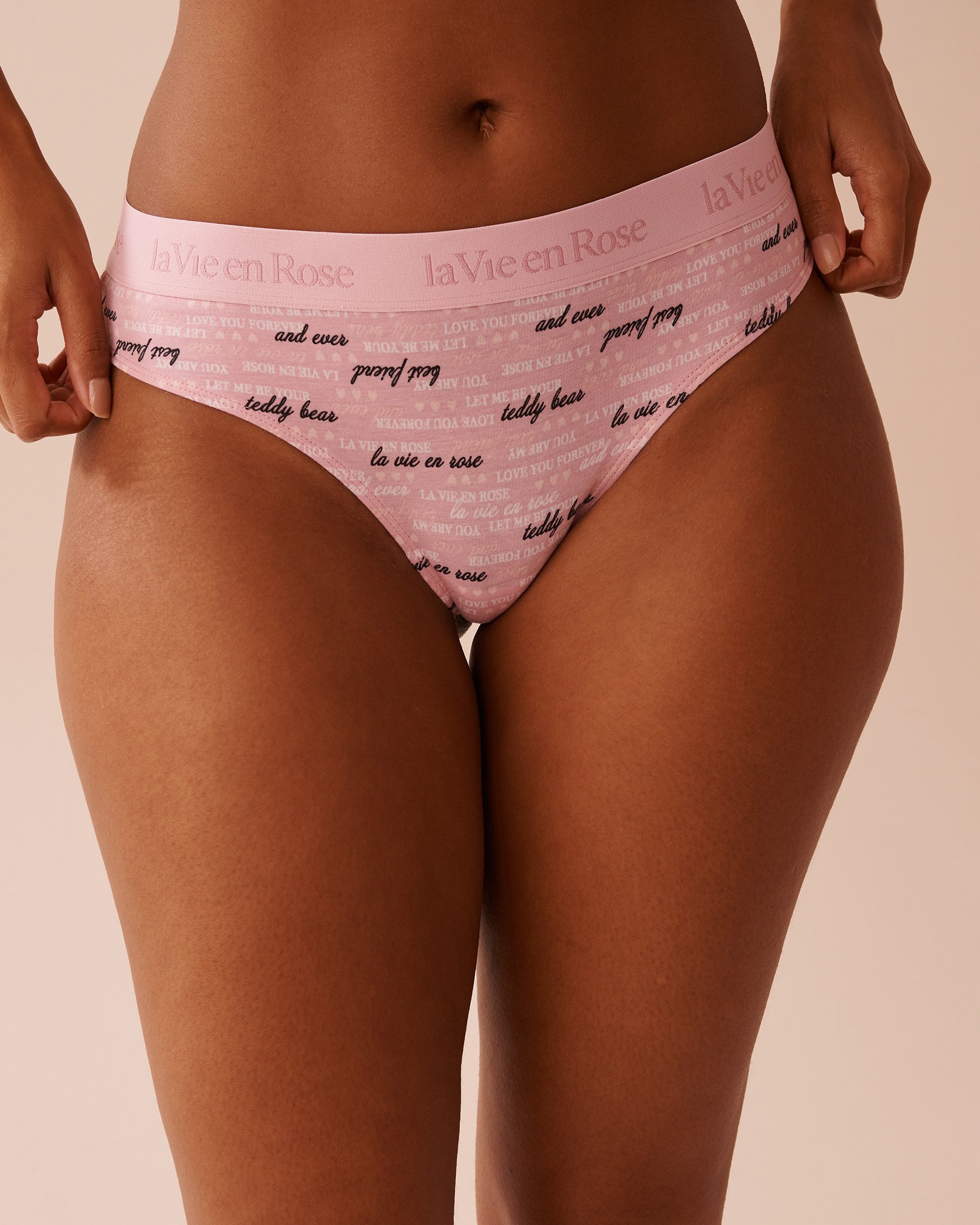 LA VIE EN ROSE Cotton and Logo Elastic Band Thong Panty Blushing Pink 20100546 - View1