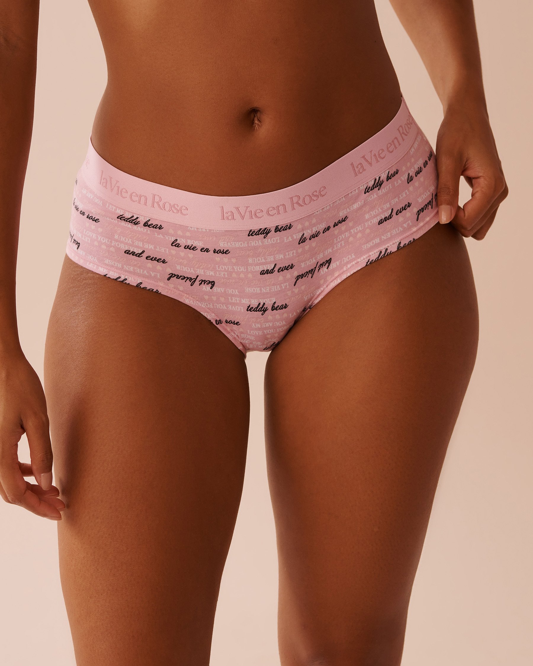 LA VIE EN ROSE Cotton and Logo Elastic Band Hiphugger Panty Blushing Pink 20100548 - View1