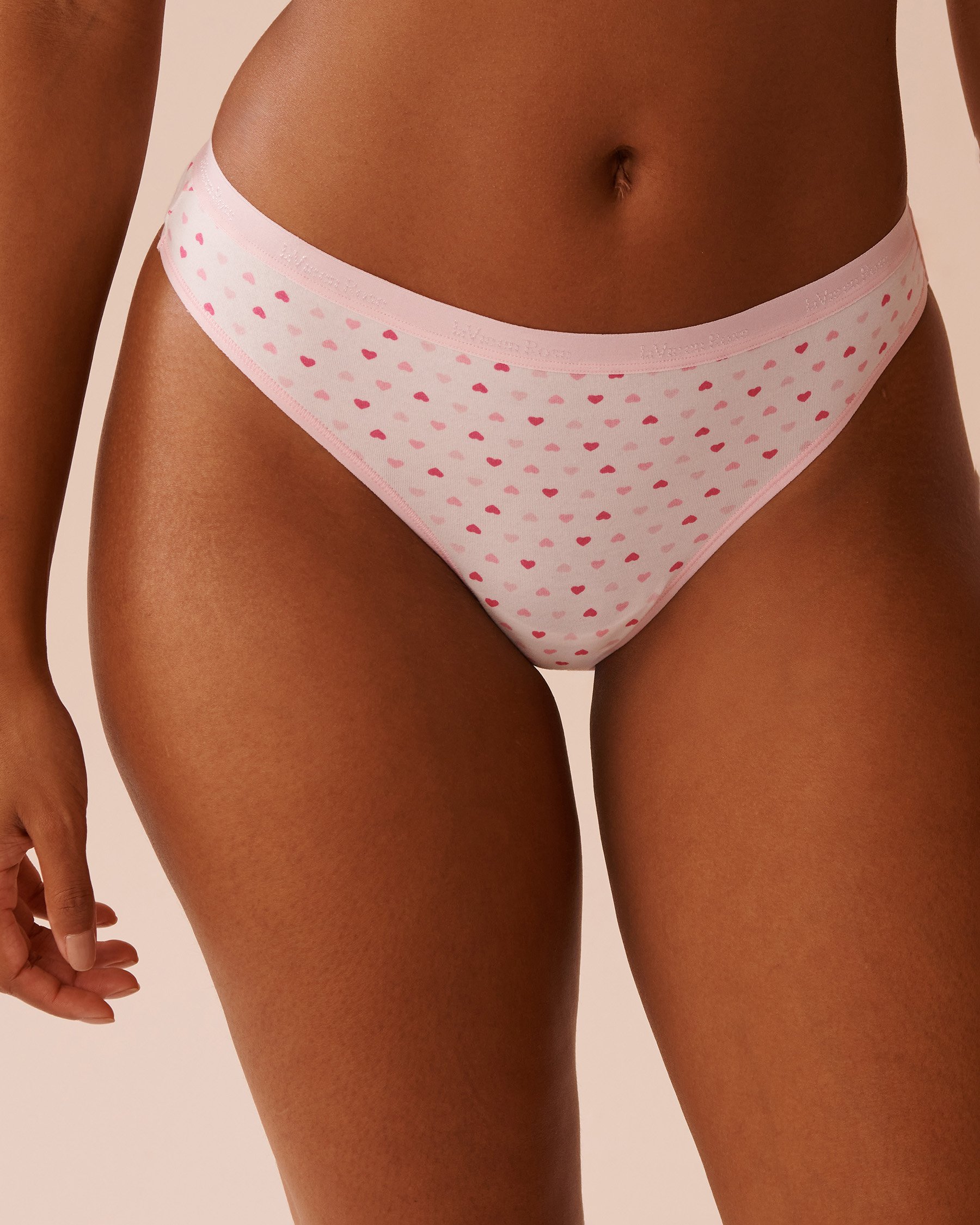 LA VIE EN ROSE Cotton Thong Panty White/Pink Hearts 20100558 - View1