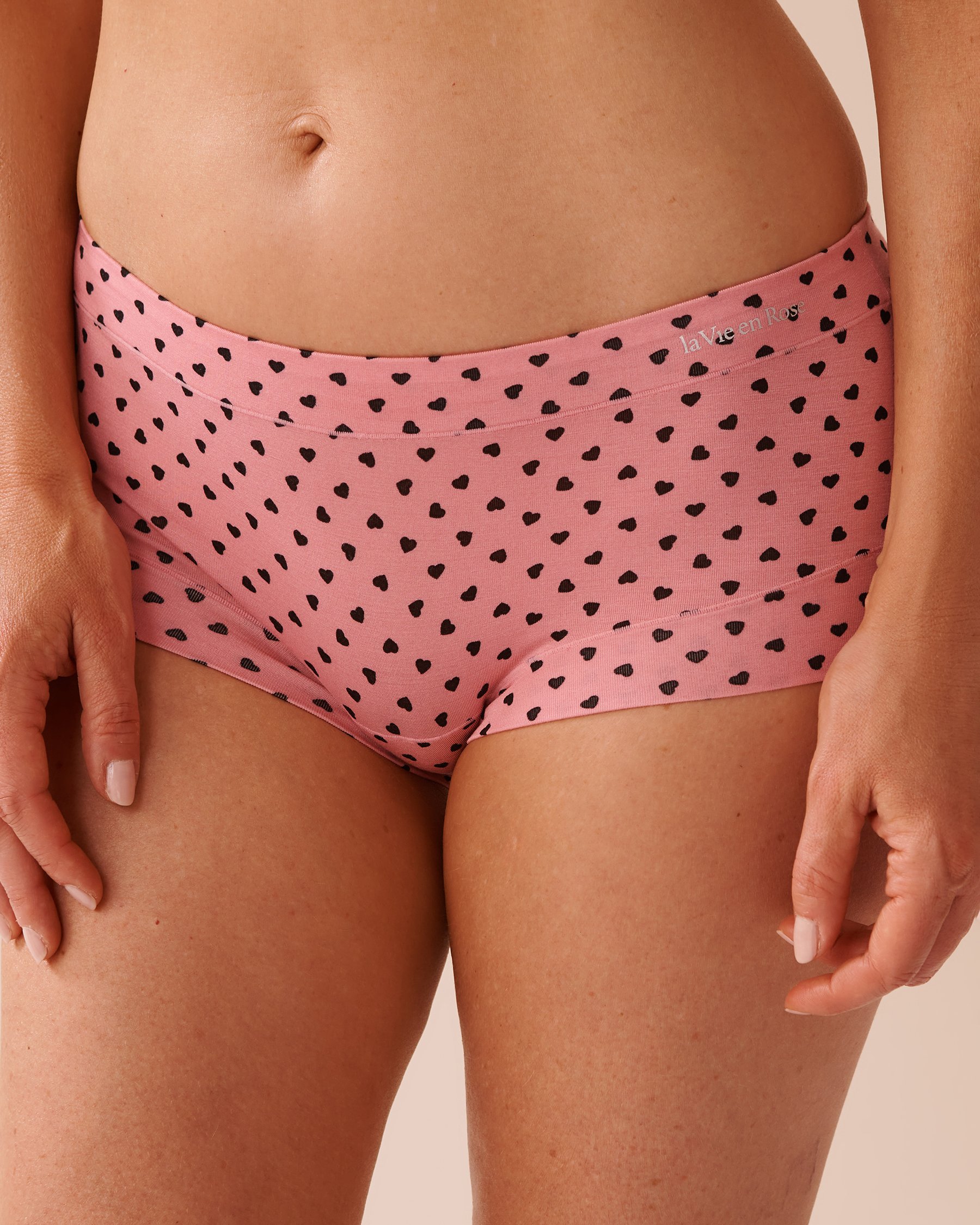 LA VIE EN ROSE Modal Boyleg Panty Pink/Black Hearts 20200580 - View1