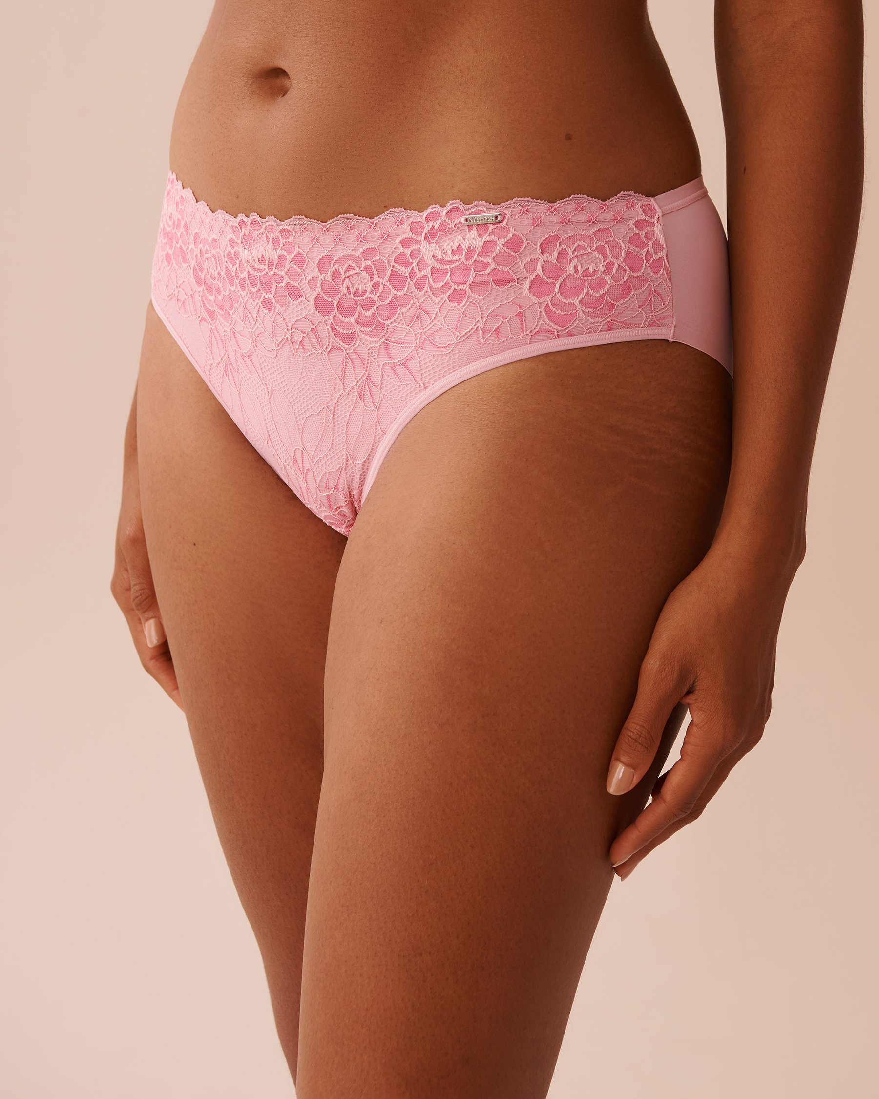 LA VIE EN ROSE Microfiber and Lace Sleek Back Bikini Panty Blushing Pink 20300372 - View1