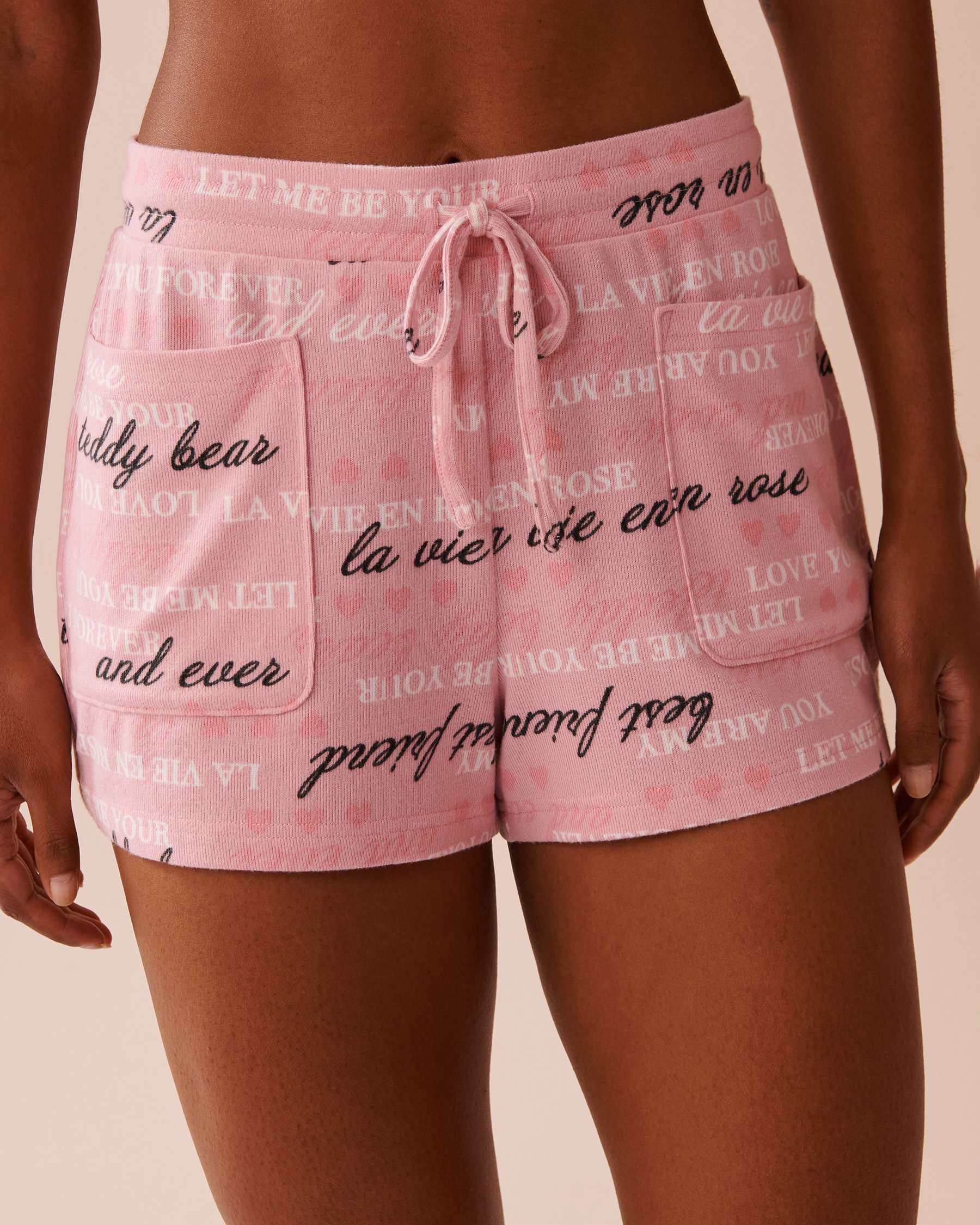 LA VIE EN ROSE Heart and Letter Print Recycled Fibers Pajama Shorts Blushing Pink 40200660 - View1