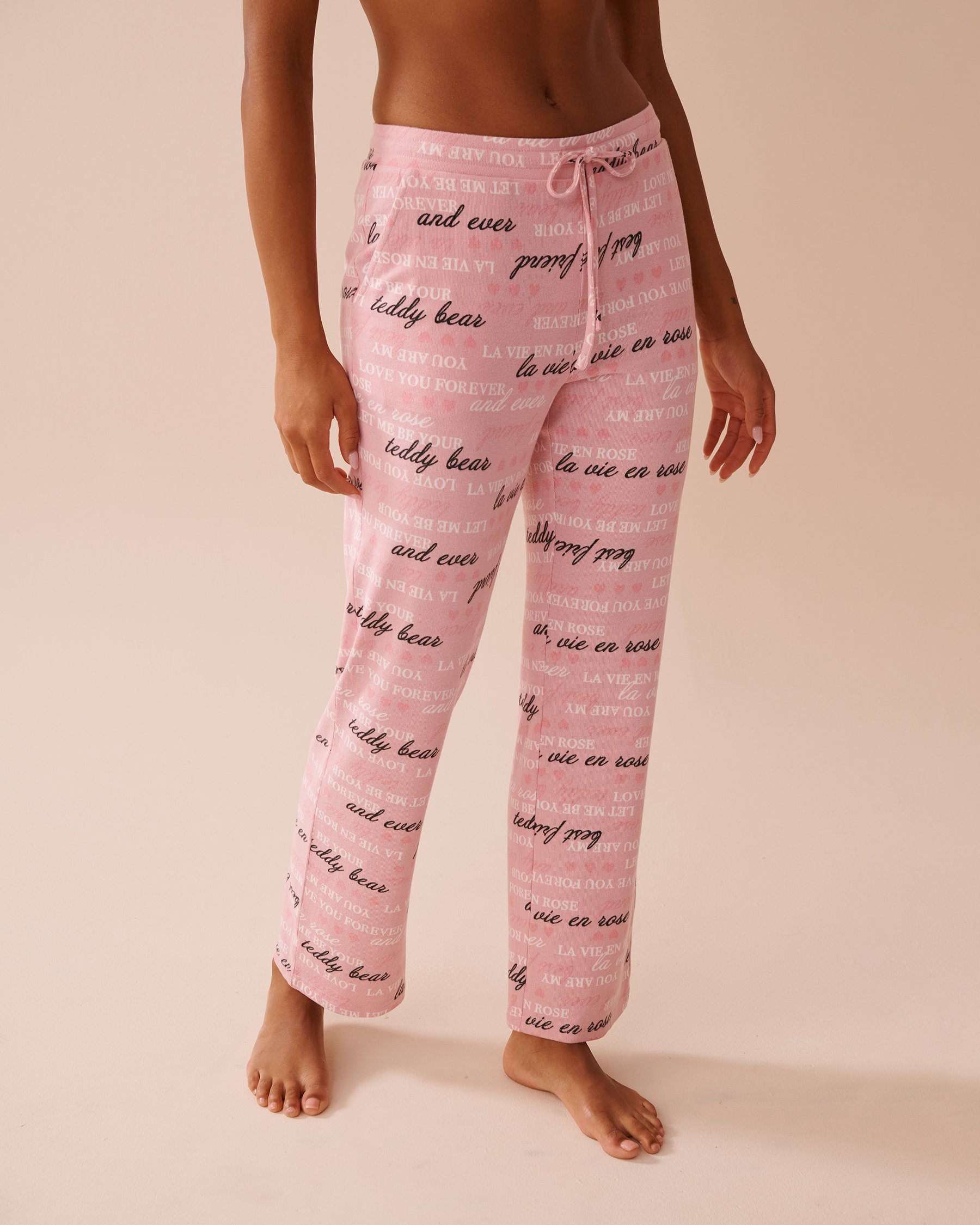 LA VIE EN ROSE Heart and Letter Print Recycled Fibers Pajama Pants Blushing Pink 40200662 - View1