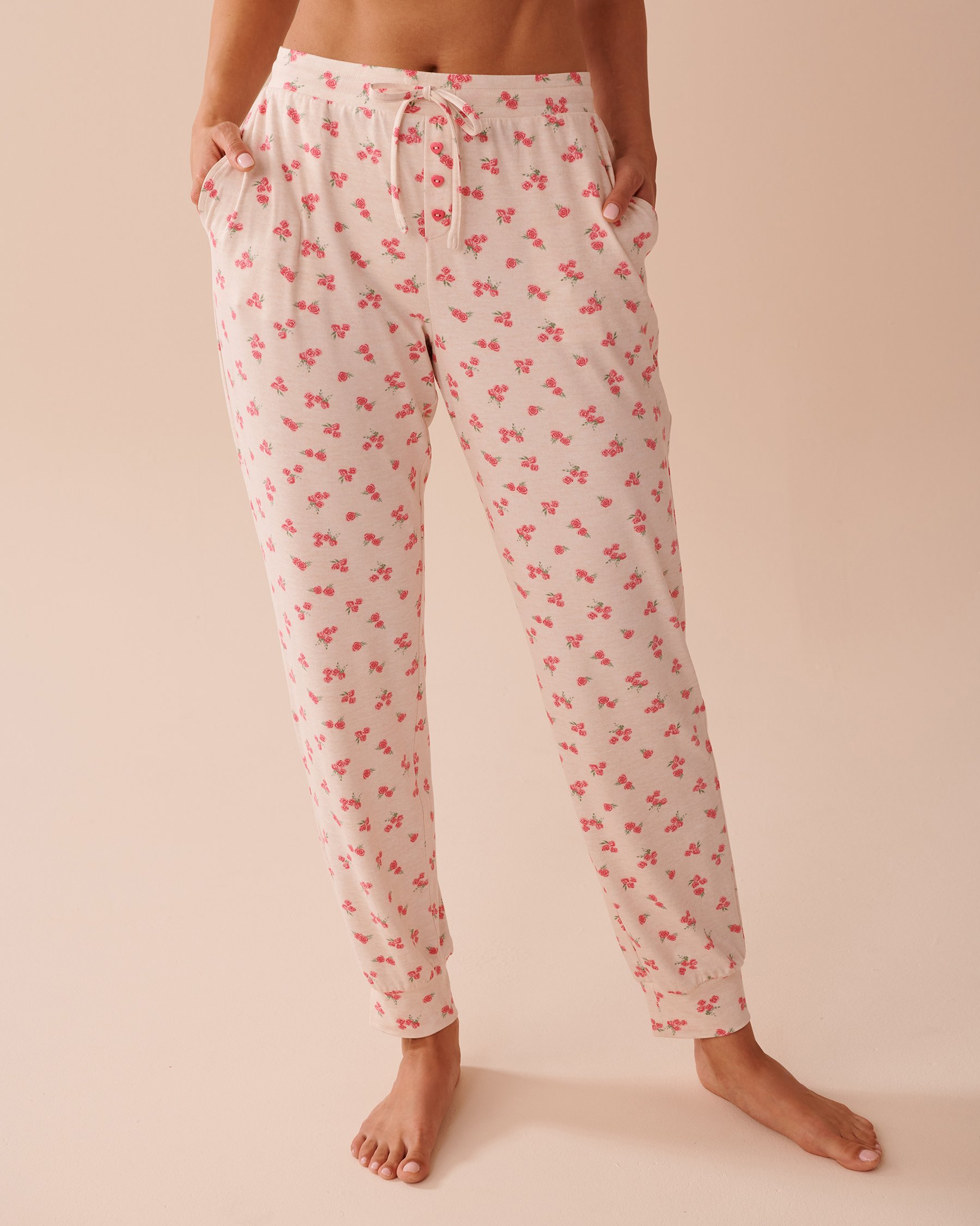 LA VIE EN ROSE Rose Print Super Soft Jogger Pajama Pants Oatmeal/Roses 40200674 - View1