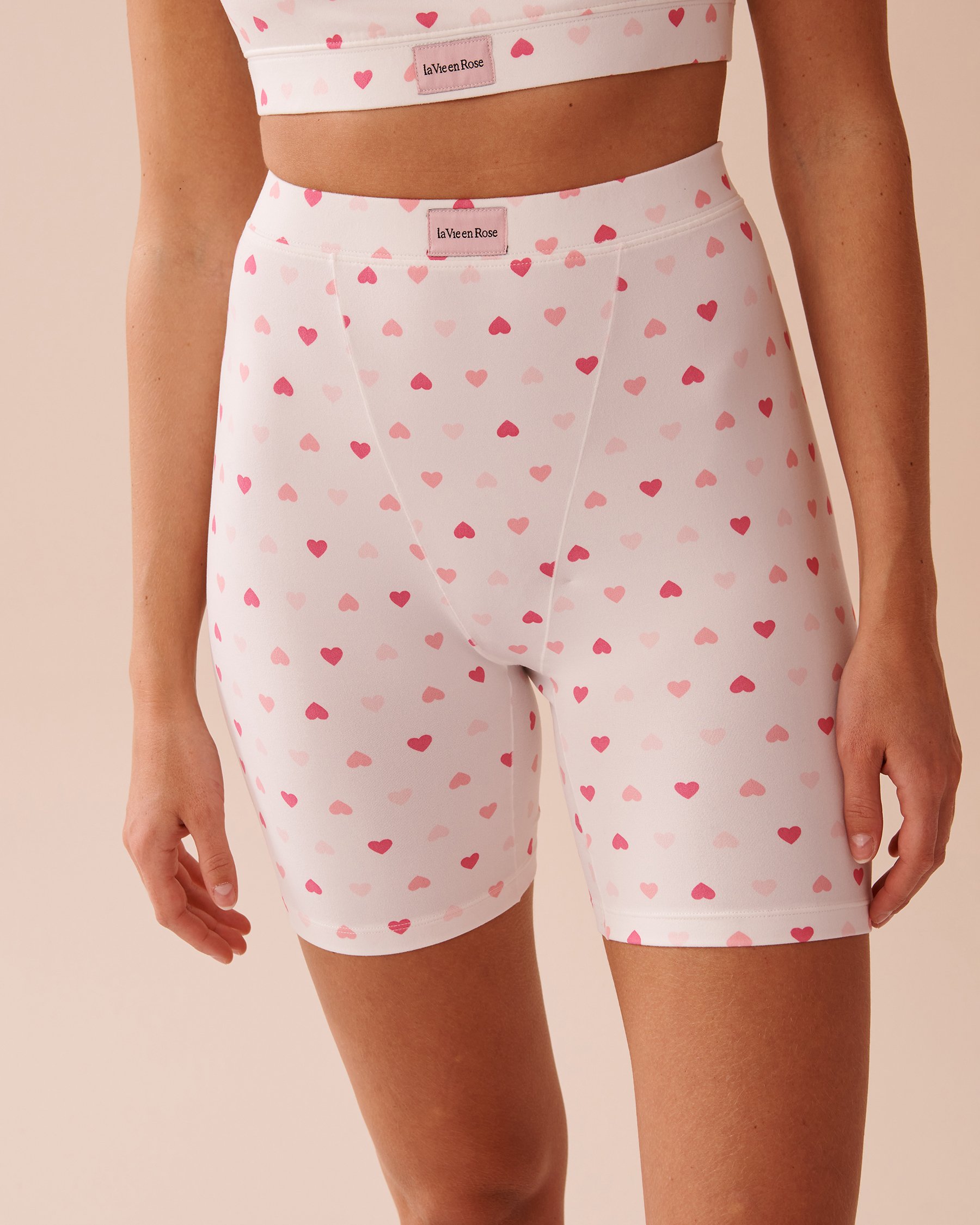 LA VIE EN ROSE Heart Print Super Soft Biker Style Pajama Shorts White/Pink Hearts 40200676 - View1