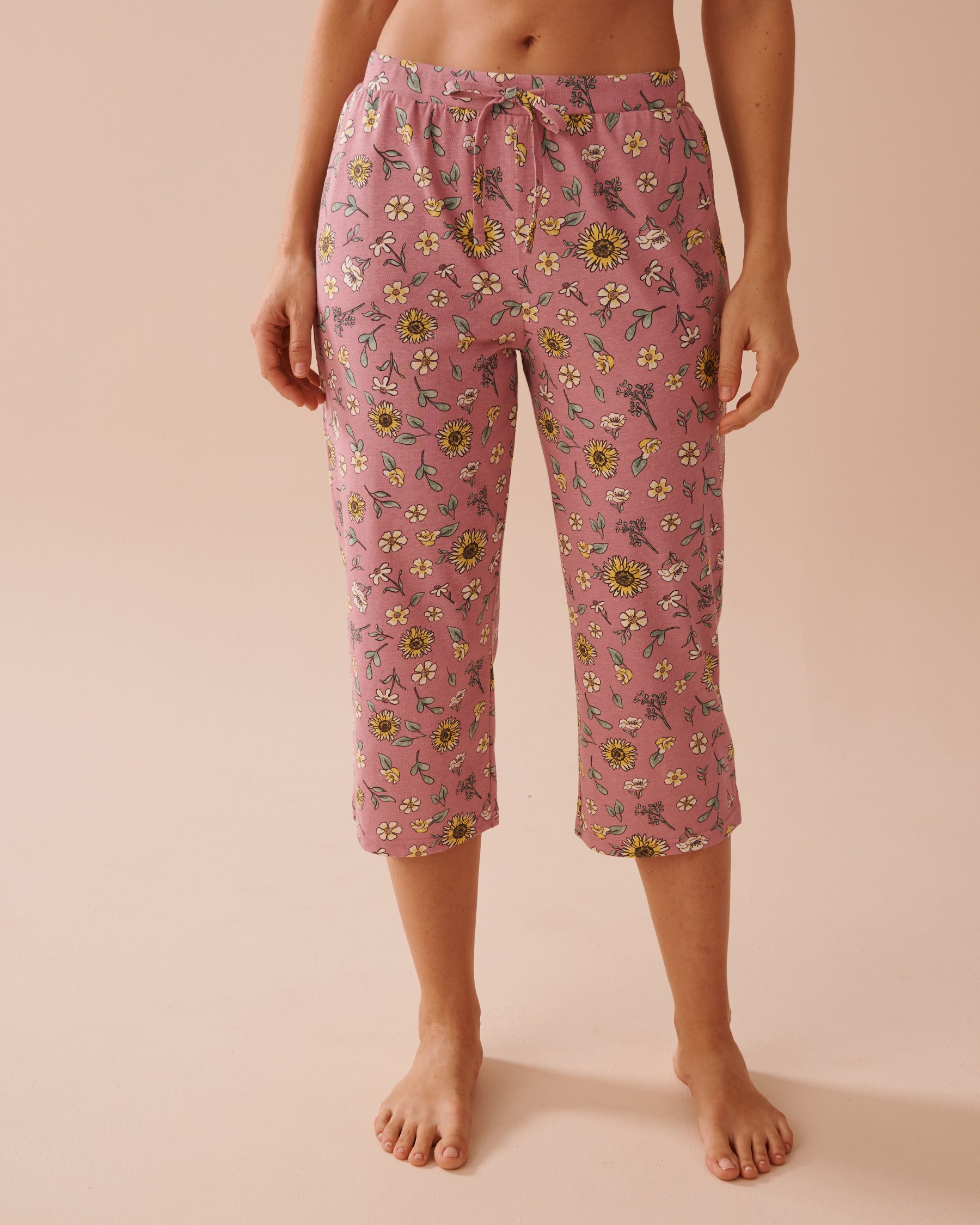 LA VIE EN ROSE Sunflower Print Cotton Capris Old Pink/Sunflowers 40200682 - View1