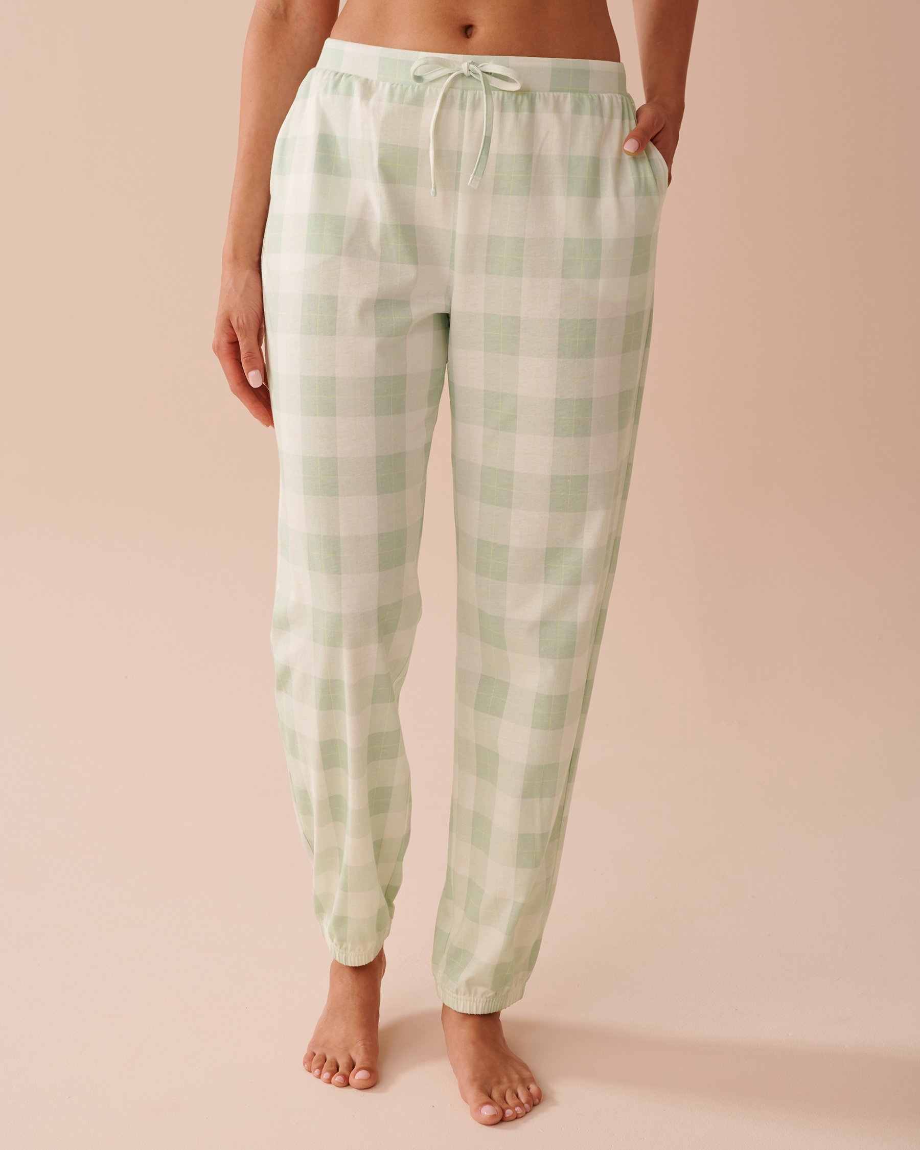 LA VIE EN ROSE Green Plaid Cotton Jogger Pajama Pants Mint Green Plaid 40200684 - View1