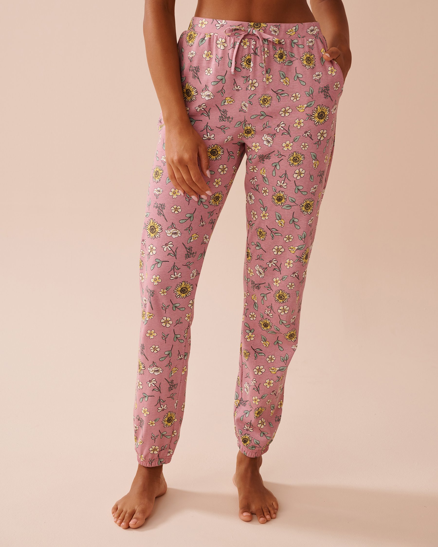 LA VIE EN ROSE Sunflower Print Cotton Jogger Pajama Pants Old Pink/Sunflowers 40200684 - View1