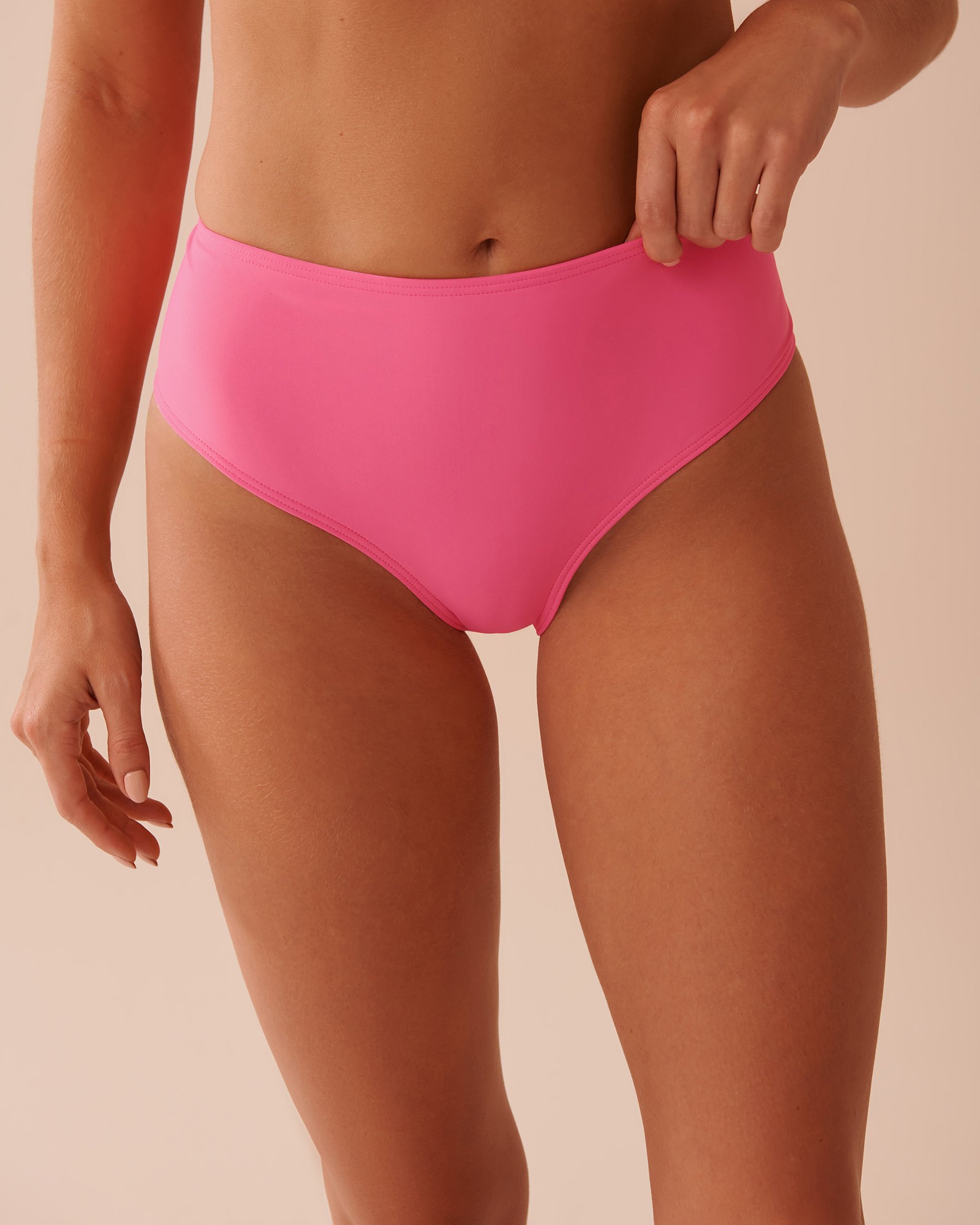 LA VIE EN ROSE AQUA PINK POP Textured Mid Waist Brazilian Bikini Bottom Pink Pop 70300628 - View1