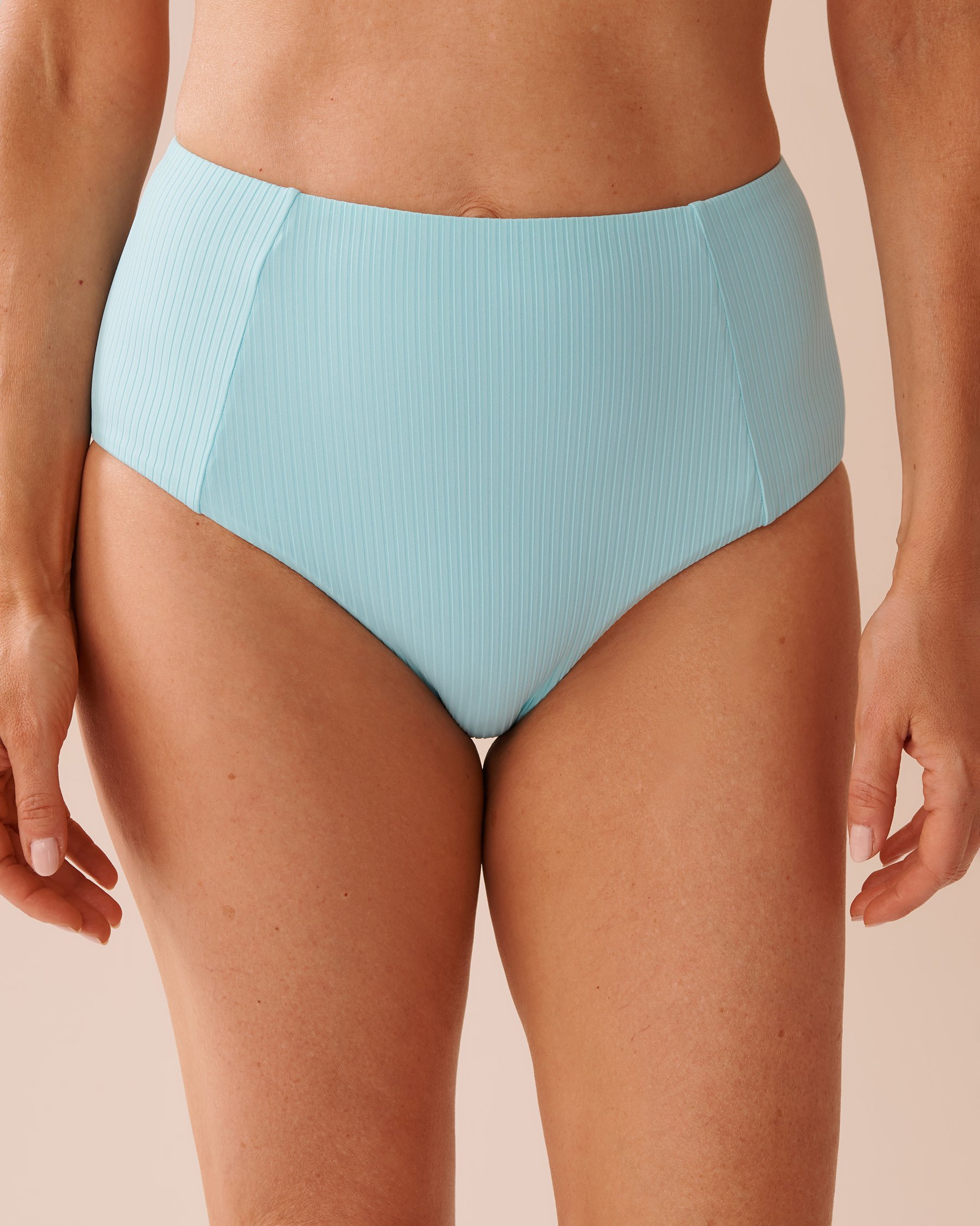 LA VIE EN ROSE AQUA CYAN BLUE Textured High Waist Bikini Bottom Cyan Blue 70300640 - View1