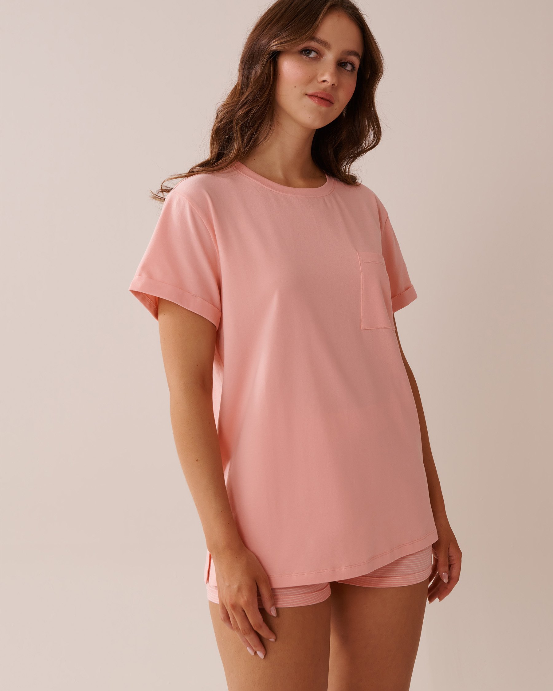 LA VIE EN ROSE Cotton T-shirt with Pocket Peachy Pink 40100698 - View1