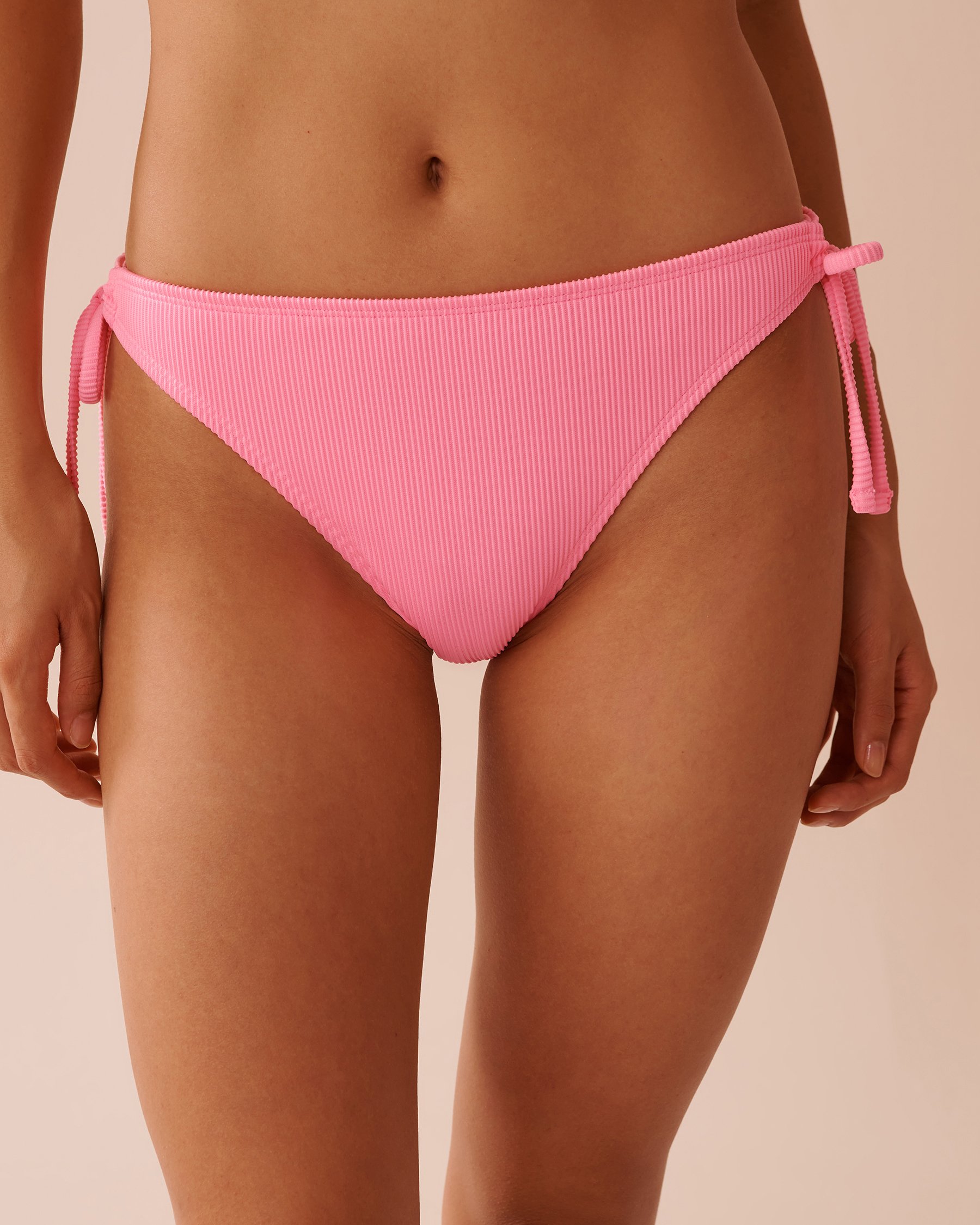 FIZZY PINK Ribbed Side Tie Brazilian Bikini Bottom