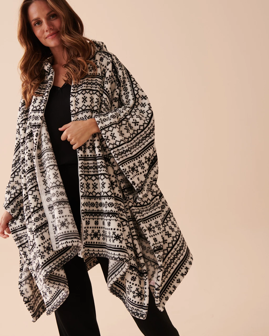 Soft Plush Hooded Cape - Black and White Fair Isle | la Vie en Rose