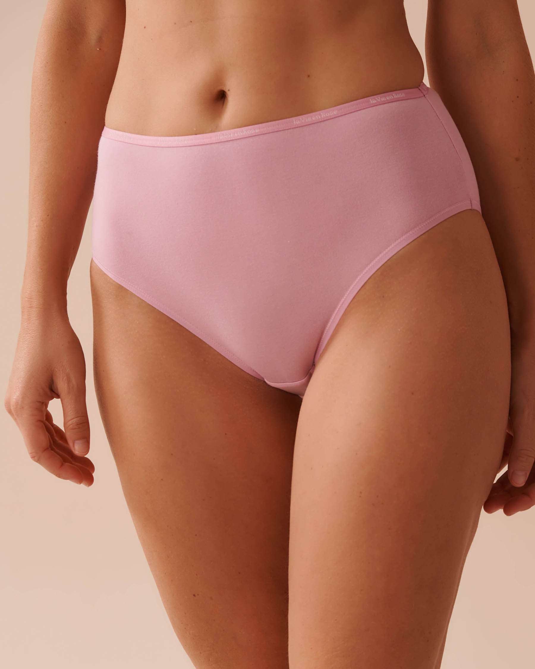 LA VIE EN ROSE Culotte bikini taille haute coton Brume mauve 20100504 - View1