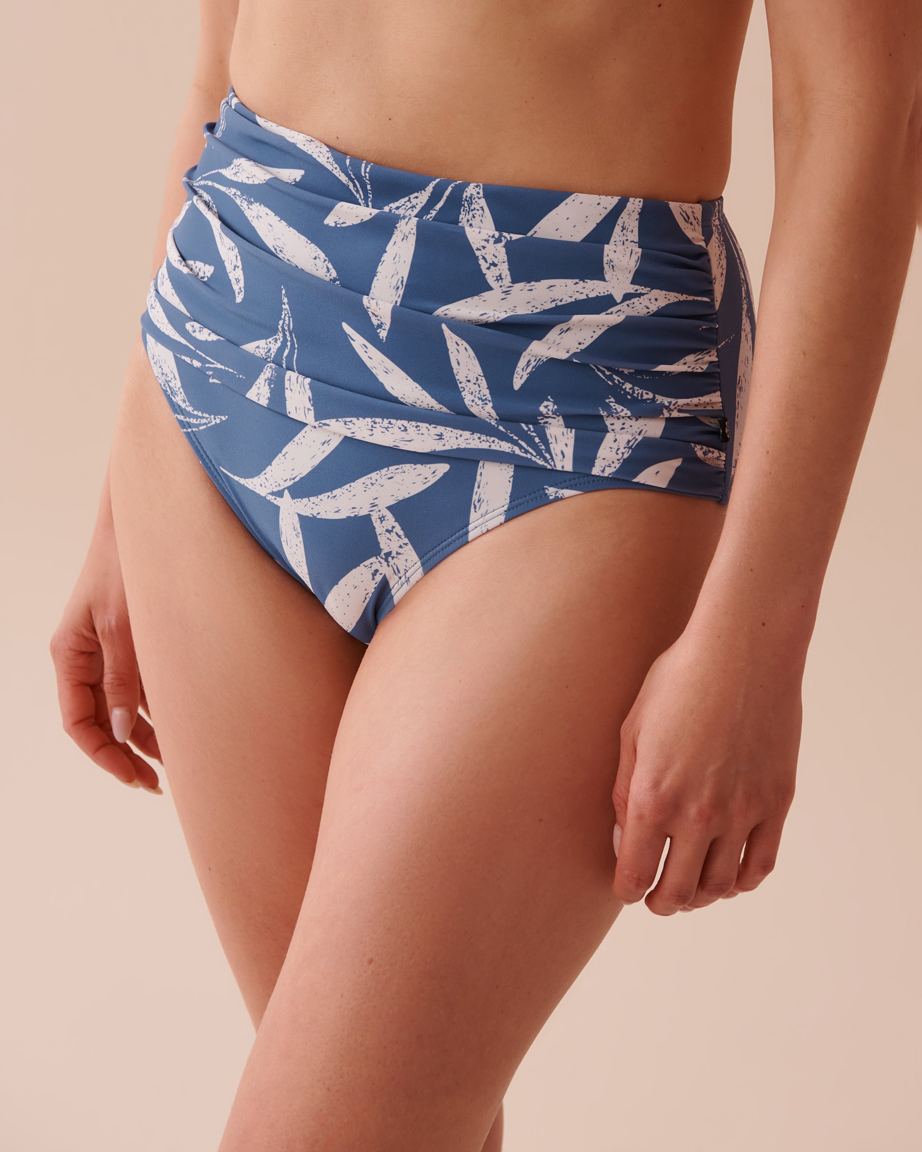 LA VIE EN ROSE AQUA COASTAL LEAVES Recycled Fibers Draped High Waist Bikini Bottom Coastal Leaves 70300607 - View1