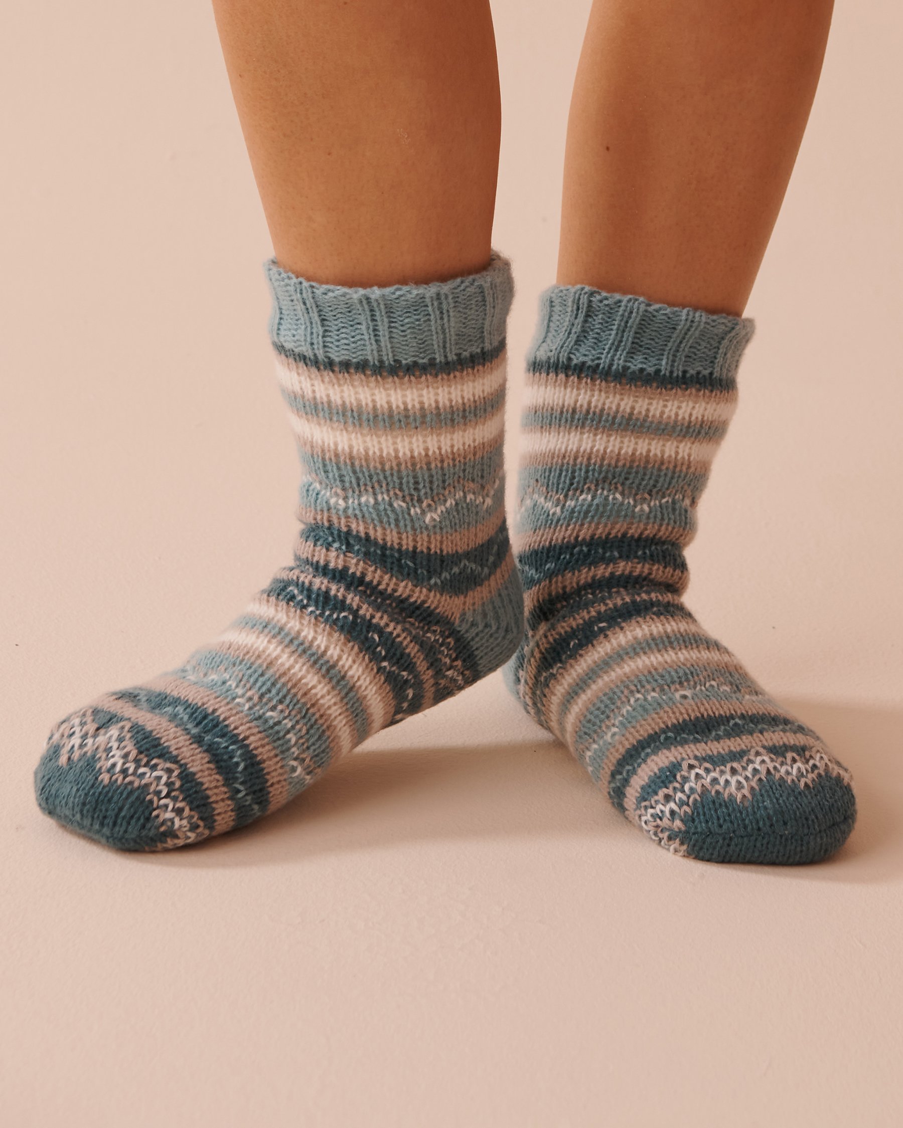 LA VIE EN ROSE Striped Knit and Sherpa Socks Soothing Blue Stripes 40700353 - View1