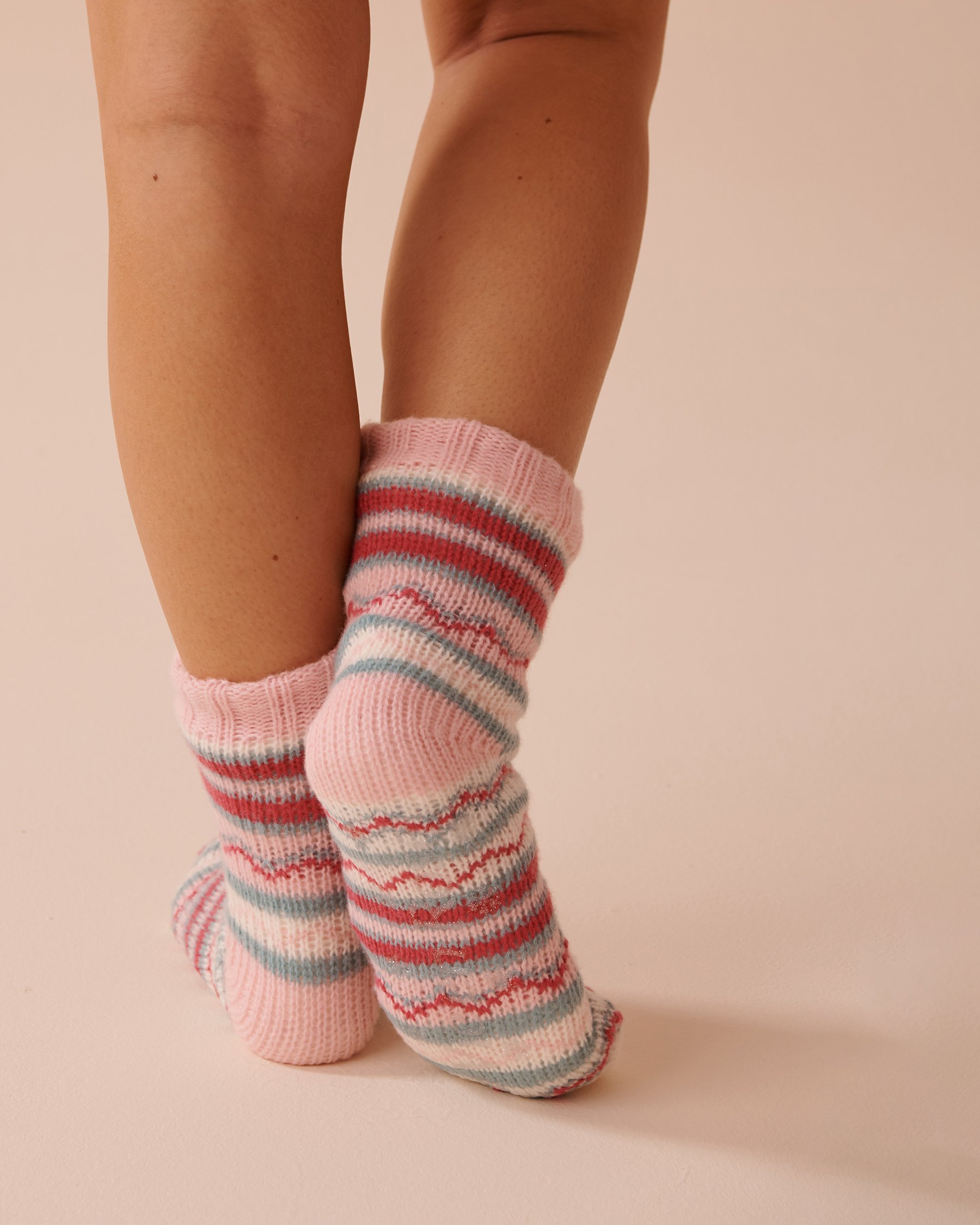 Striped Knit and Sherpa Socks