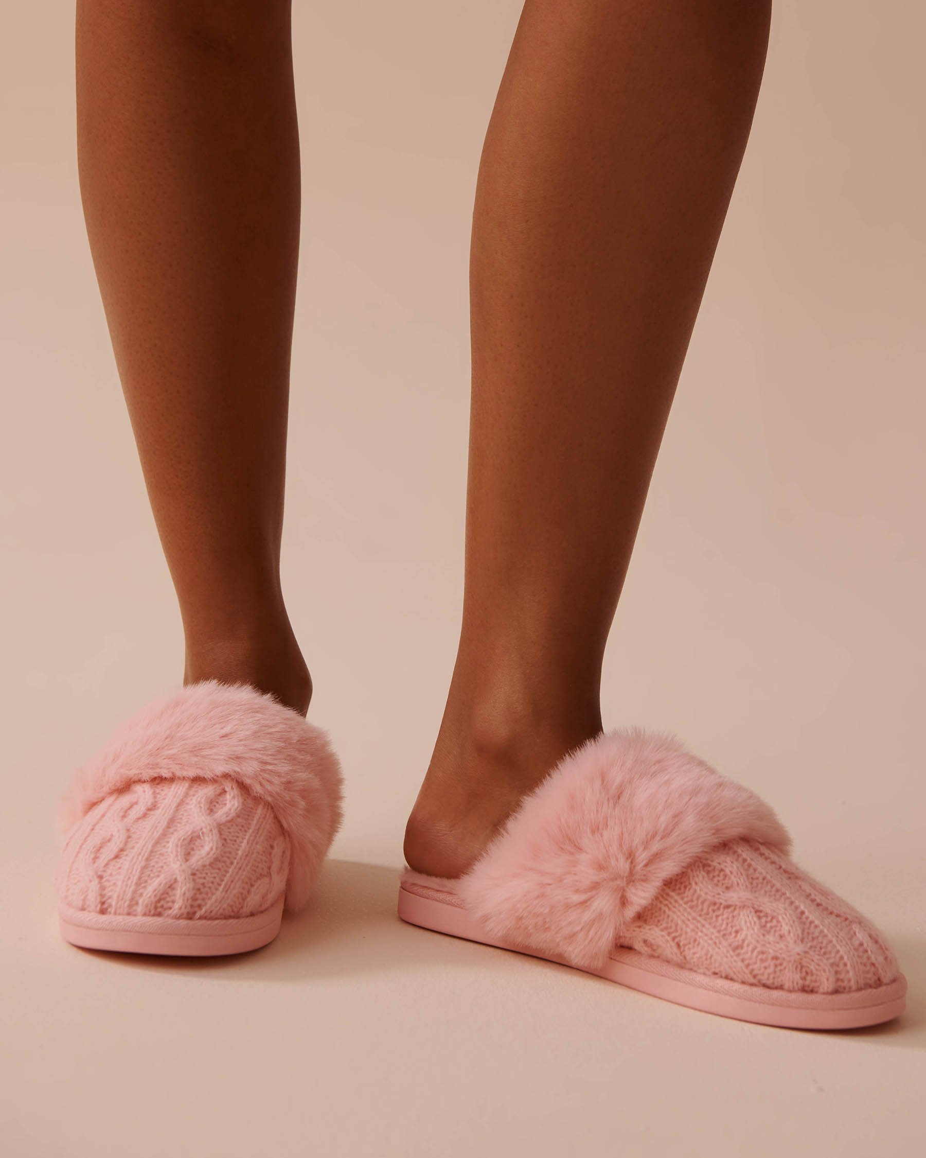 Cable Knit and Faux Fur Slippers