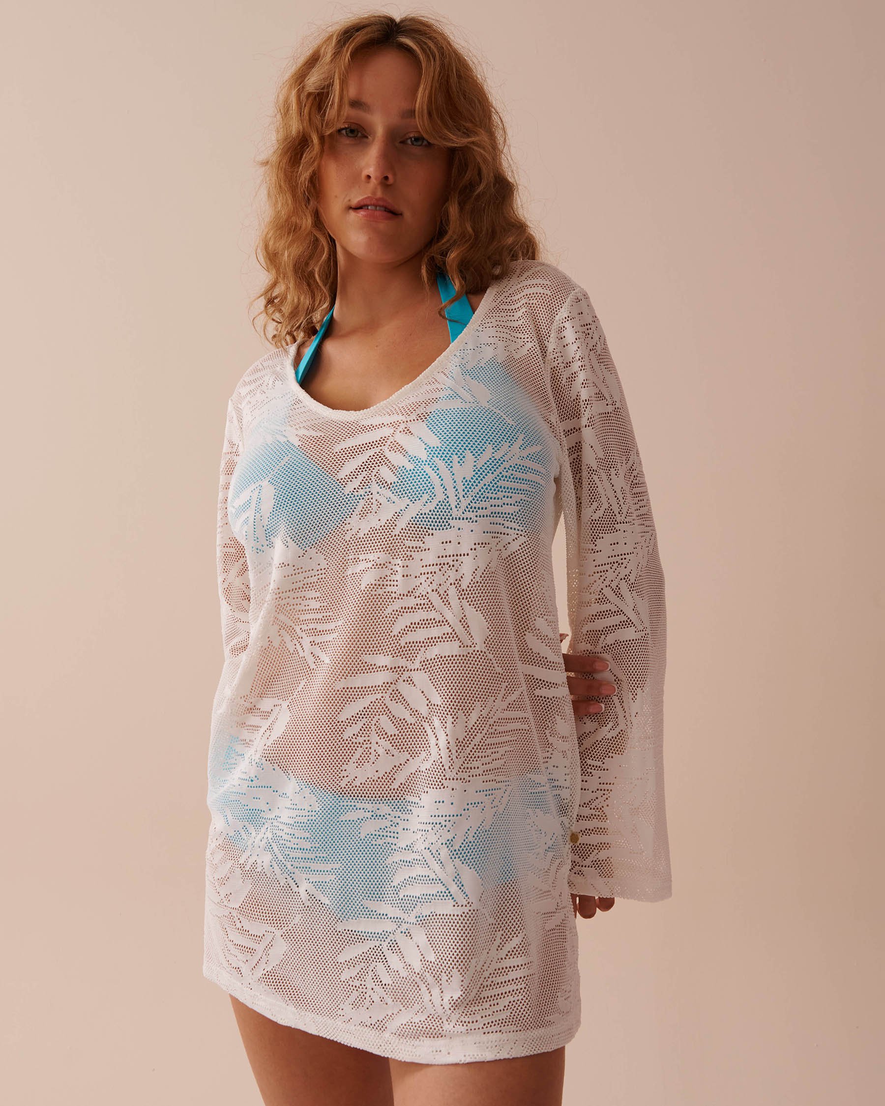 LA VIE EN ROSE AQUA Leaf Crochet Tunic White 80100026 - View1