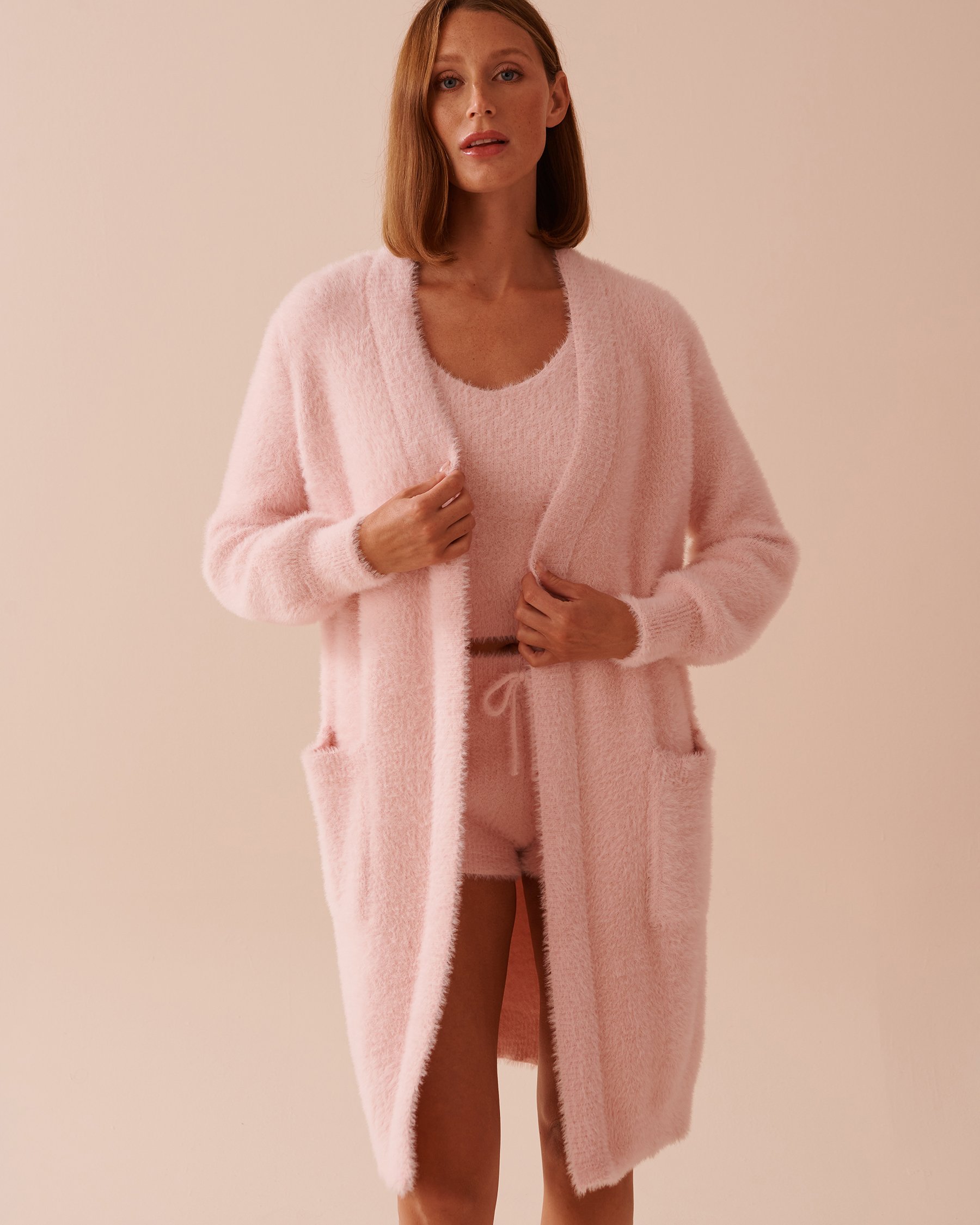 LA VIE EN ROSE Fluffy Long Cardigan Fairy Pink 50500014 - View1