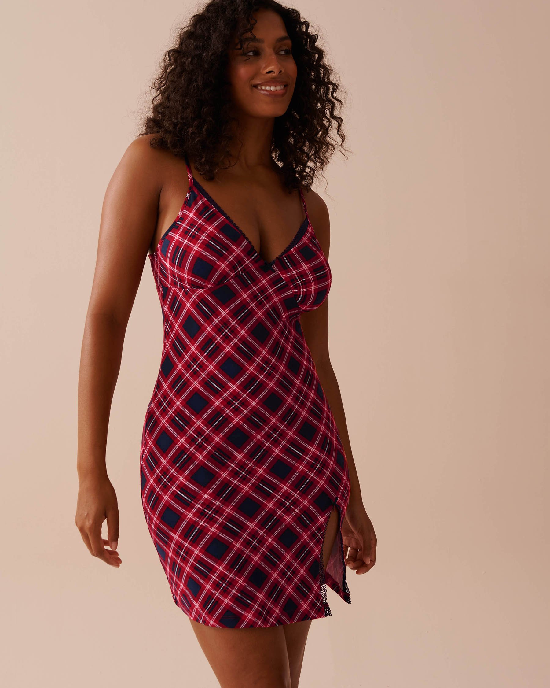 LA VIE EN ROSE Diagonal Plaid Super Soft Nightie Blue & Red Diagonal Plaid 40500390 - View1