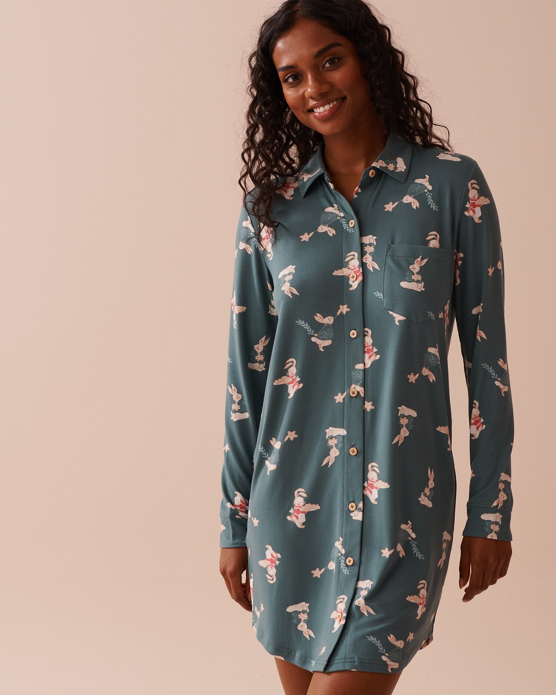 Rabbit Print Super Soft Long Sleeve Sleepshirt