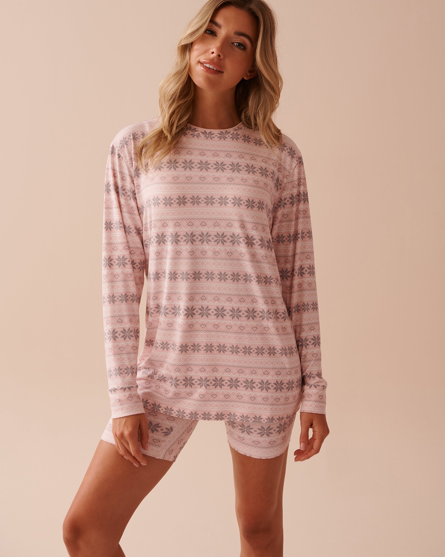 LA VIE EN ROSE Fair Isle Print Super Soft Long Sleeve Shirt Pink Fair Isle Print 40100643 - View1