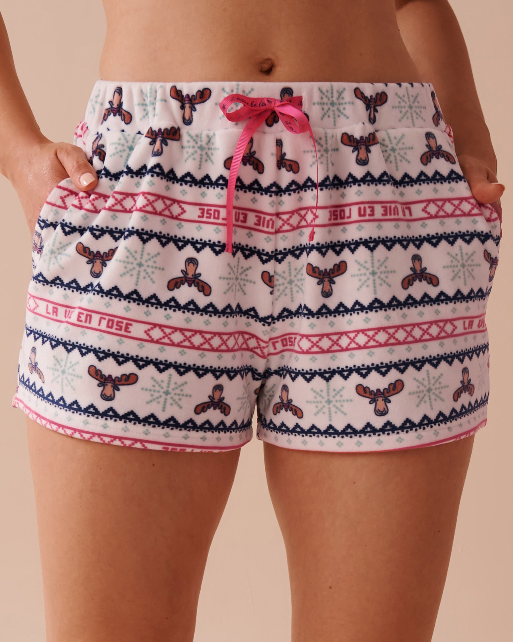 LA VIE EN ROSE Moose Fair Isle Print Soft Velour Pajama Shorts Moose/Fair Isle Print 40200628 - View1