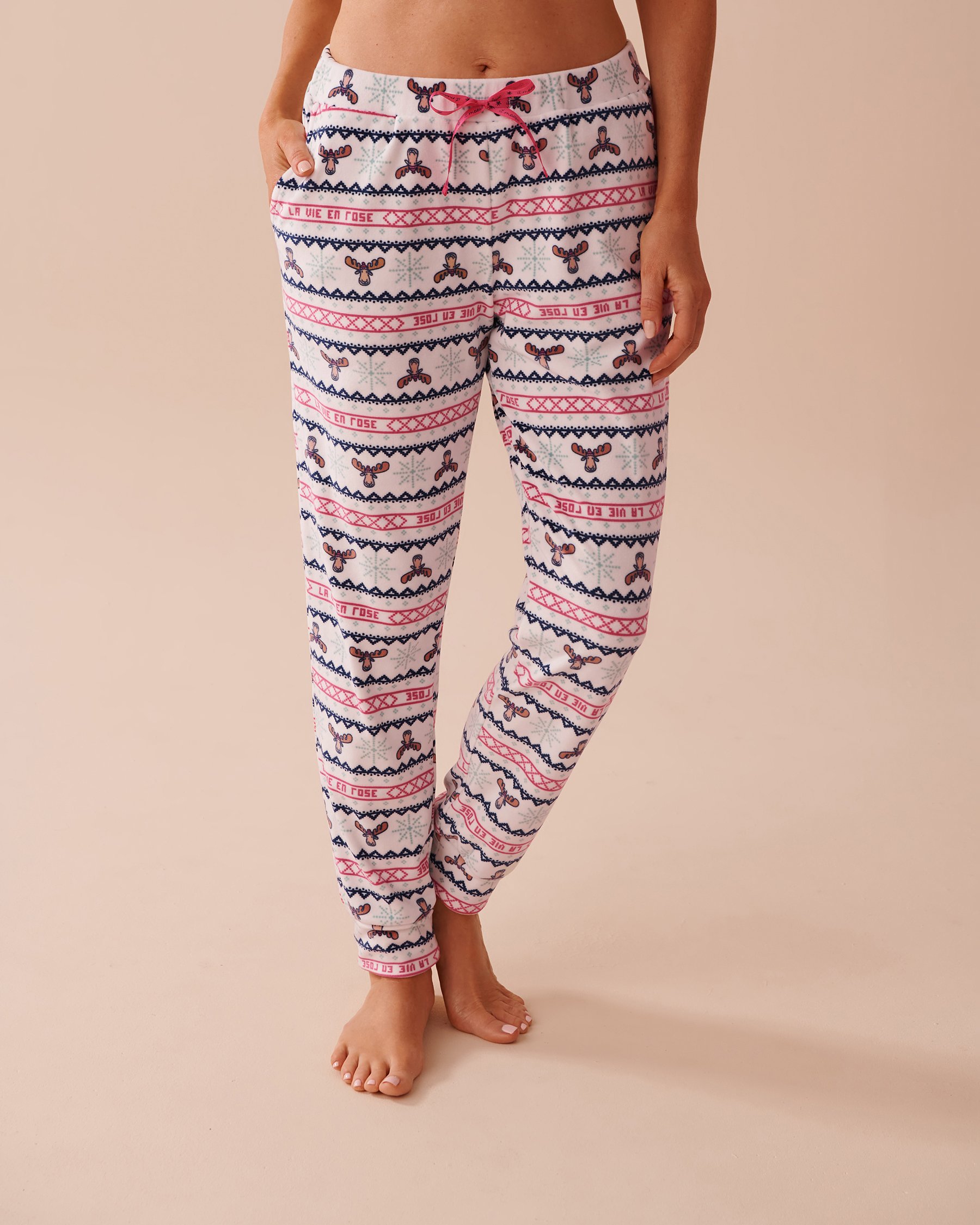 LA VIE EN ROSE Moose Fair Isle Print Soft Velour Jogger Pajama Pants Moose/Fair Isle Print 40200629 - View1