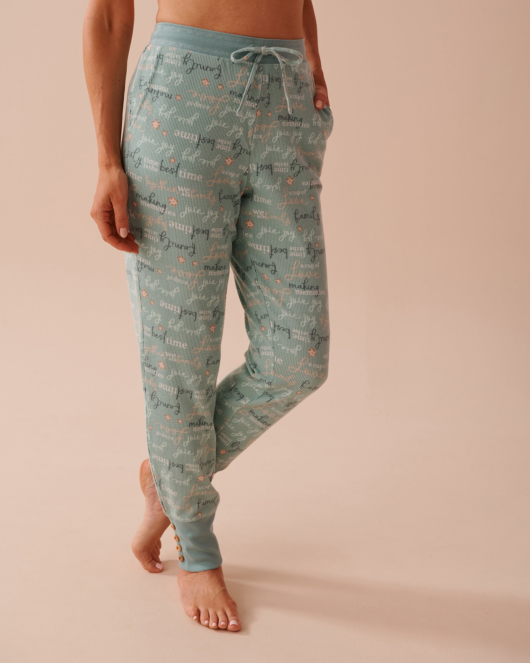 Winter Print Waffle Knit Jogger Pajama Pants Soothing Blue la Vie en Rose