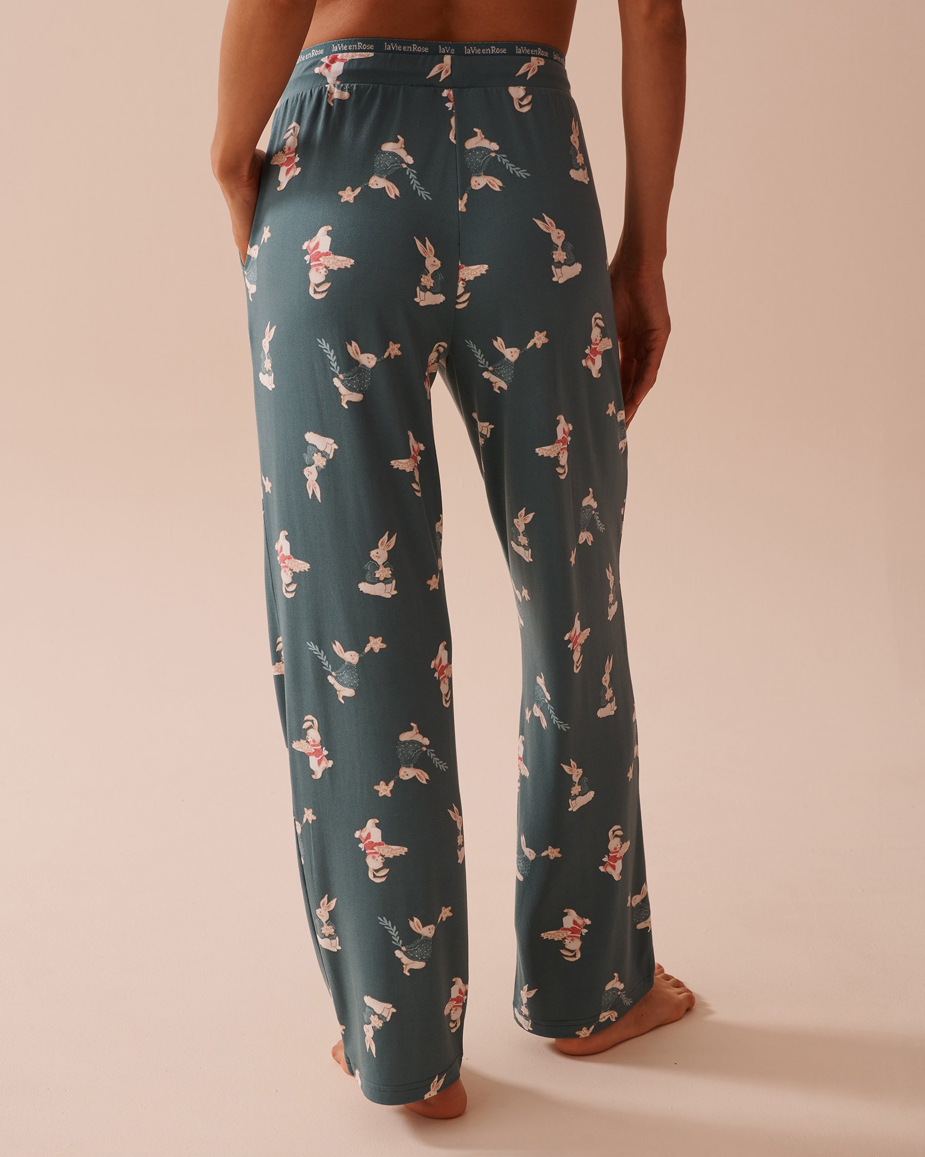 Rabbit Print Super Soft Pajama Pants Rabbit Forest Green la Vie en Rose