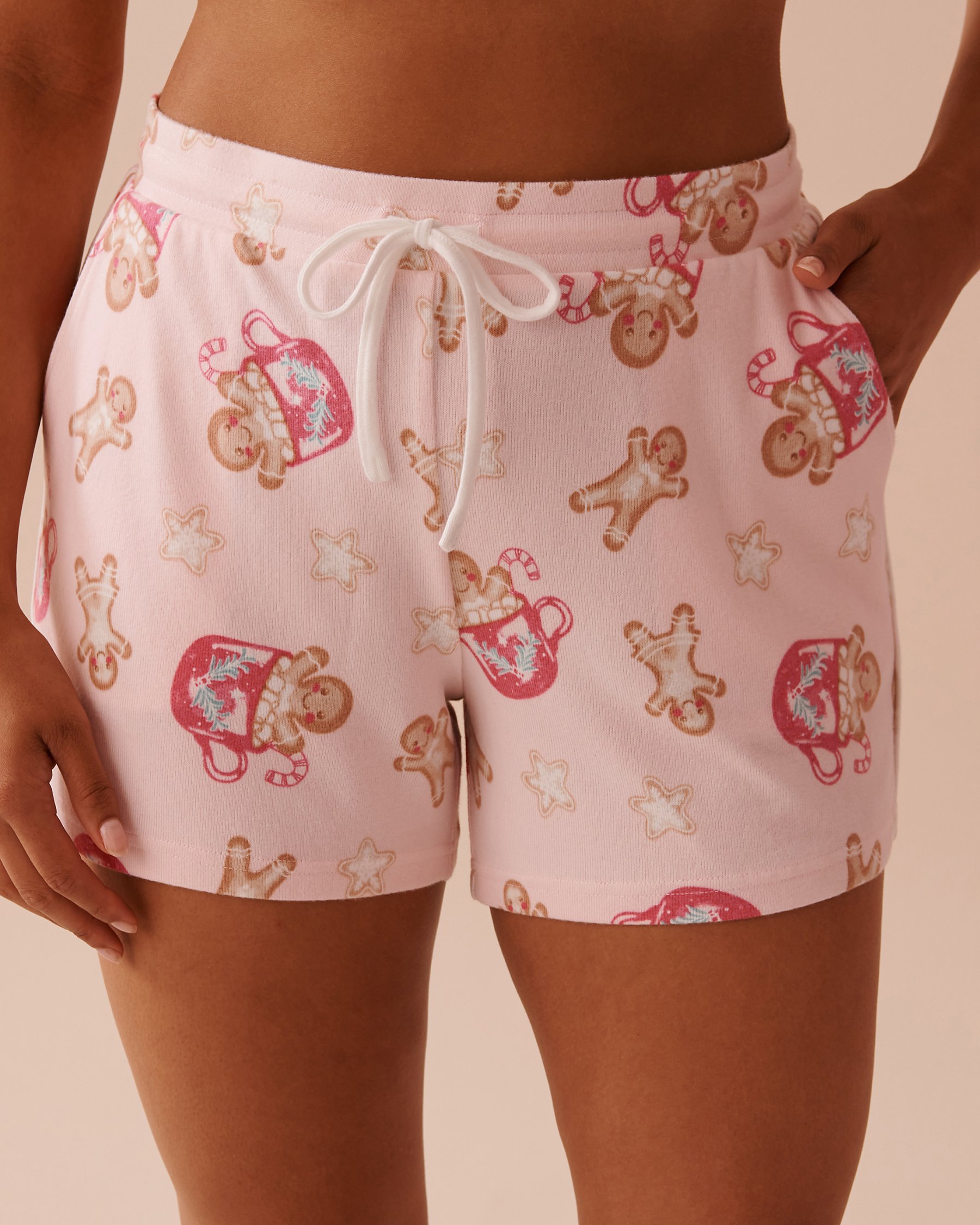 LA VIE EN ROSE Gingerbread Print Recycled Fibers Pajama Shorts Gingerbread/Fairy Pink 40200652 - View1