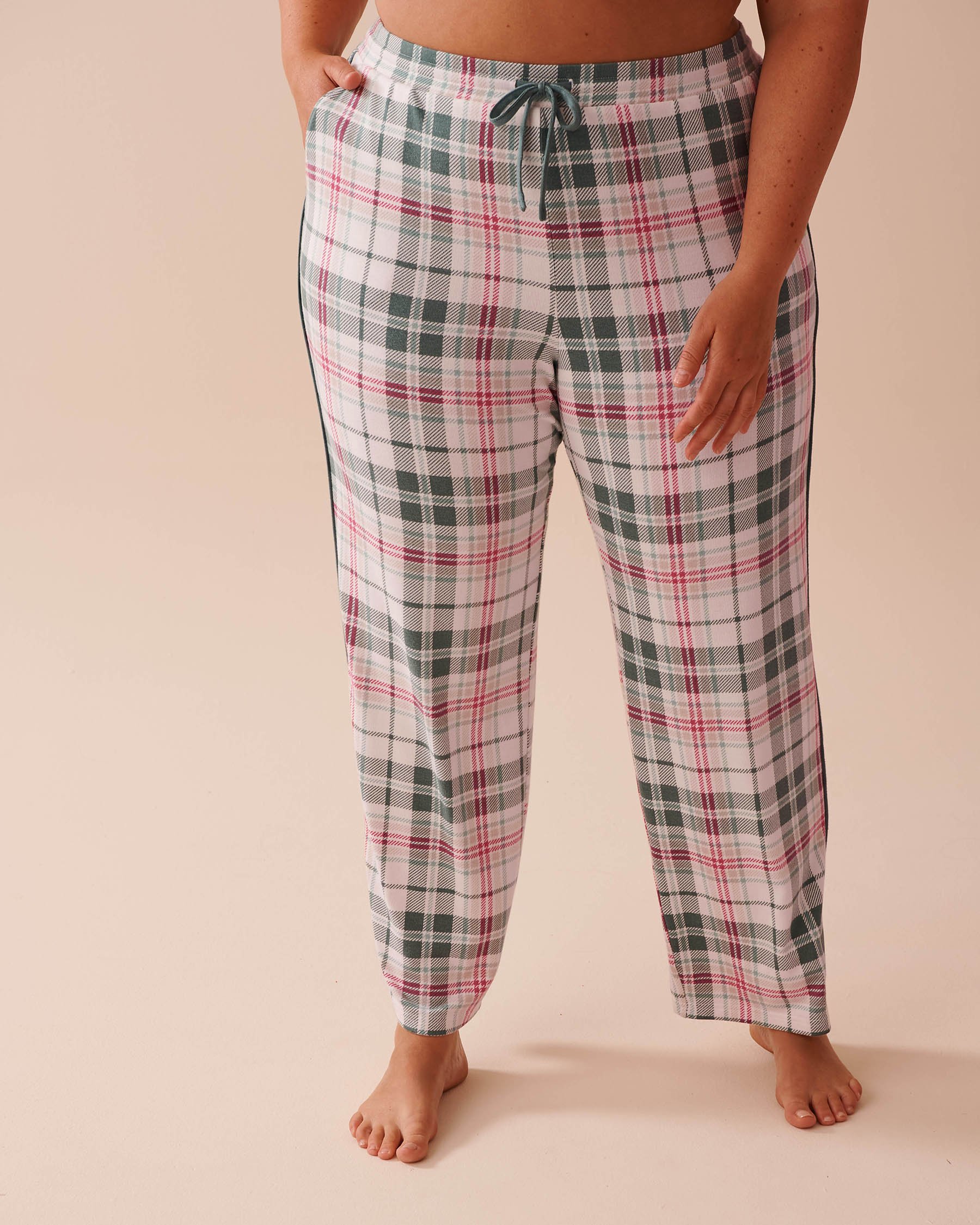 Recycled Fibers Plaid Pajama Pants Green White Plaid la Vie en Rose